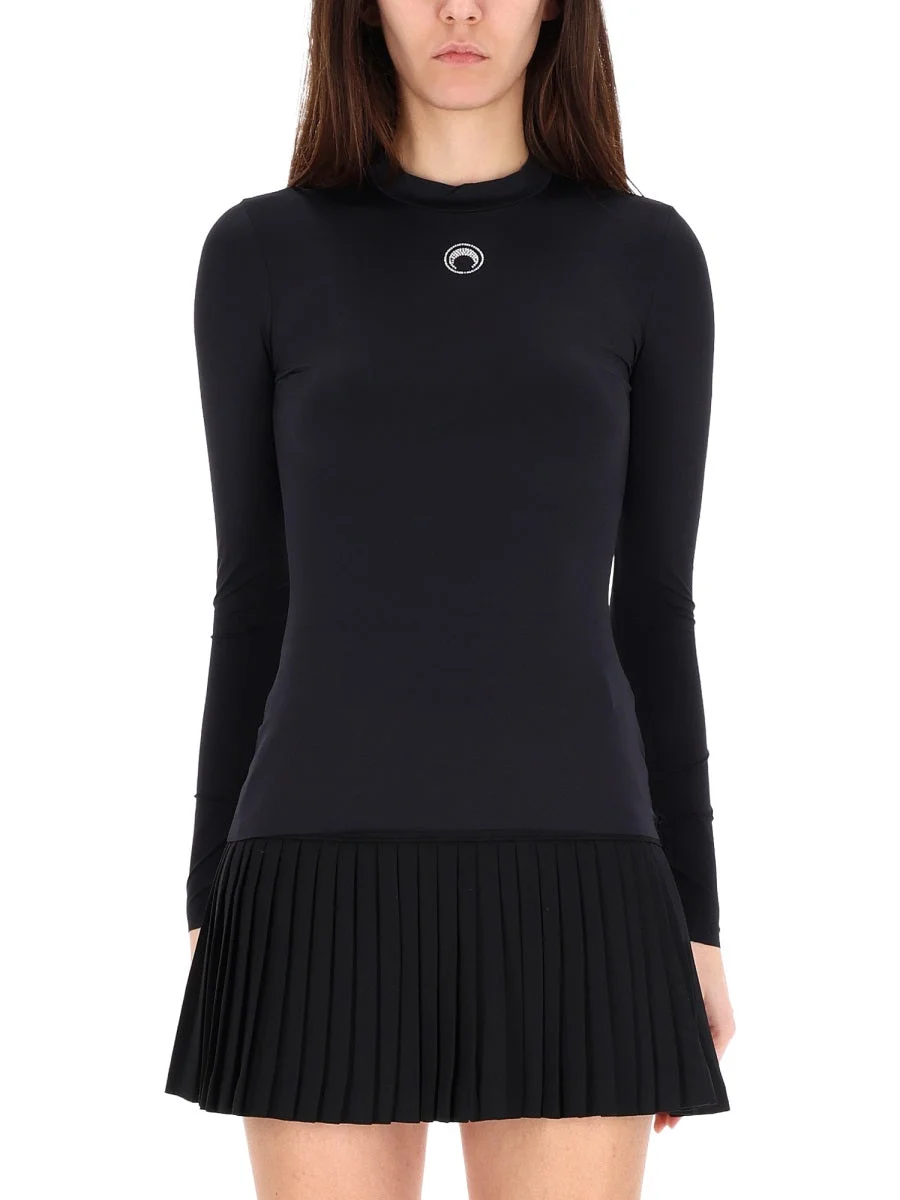 Marine Serre Women’s Long Sleeve Mock Neck Pleated Mini Dress - 1