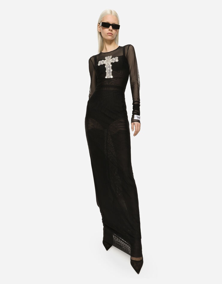 Long tulle dress with rhinestone cross embellishment - 5