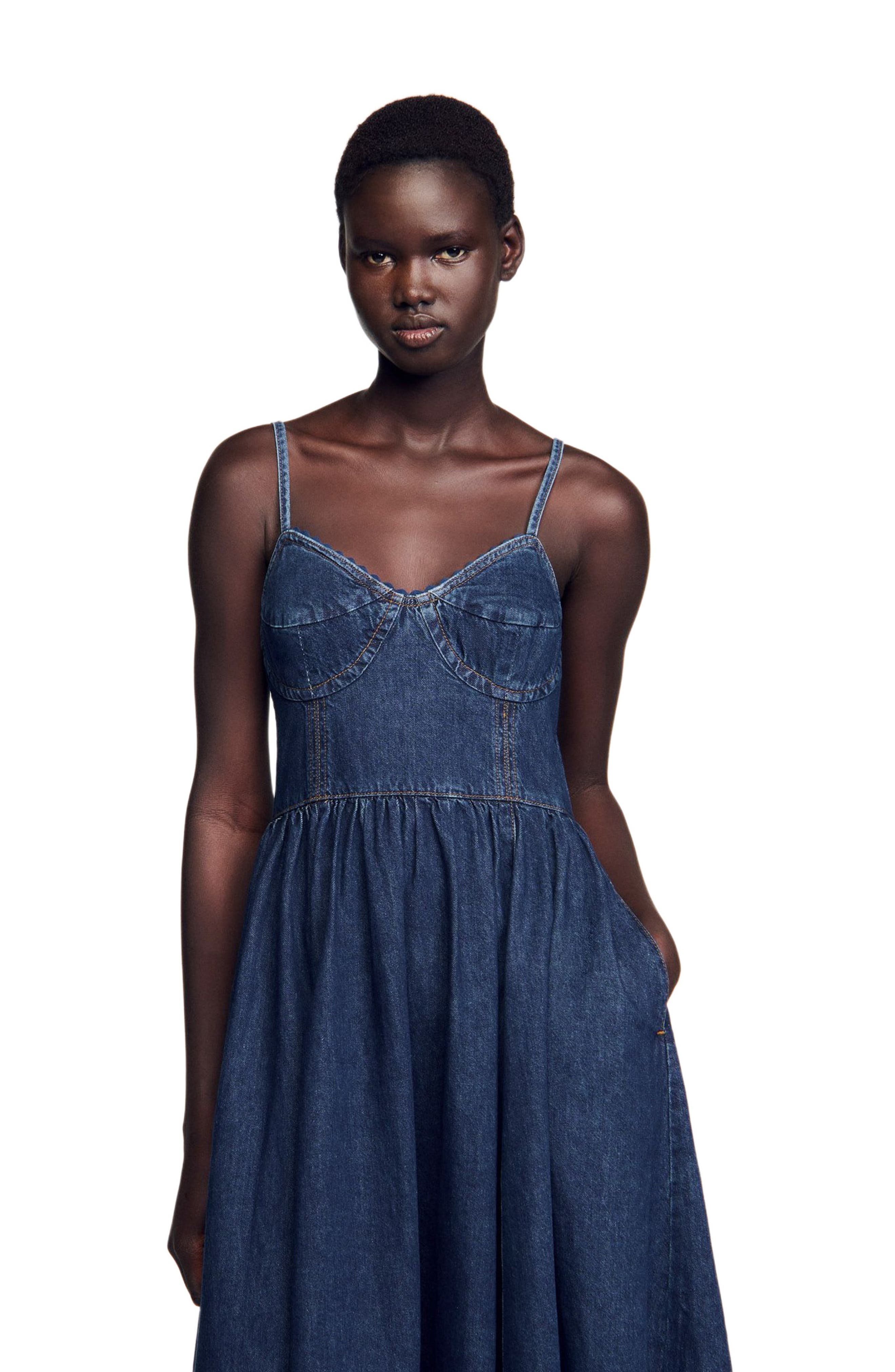 SANDRO Midi denim dress in Blue Jean at Nordstrom - 4