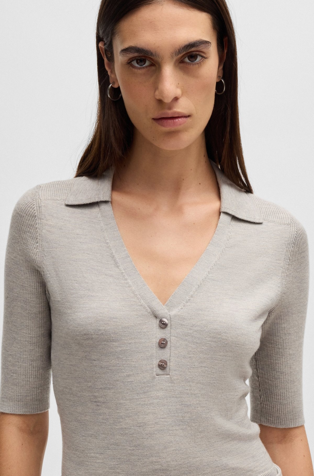 SHORT-SLEEVED KNIT POLO IN WOOL-BLEND - 5