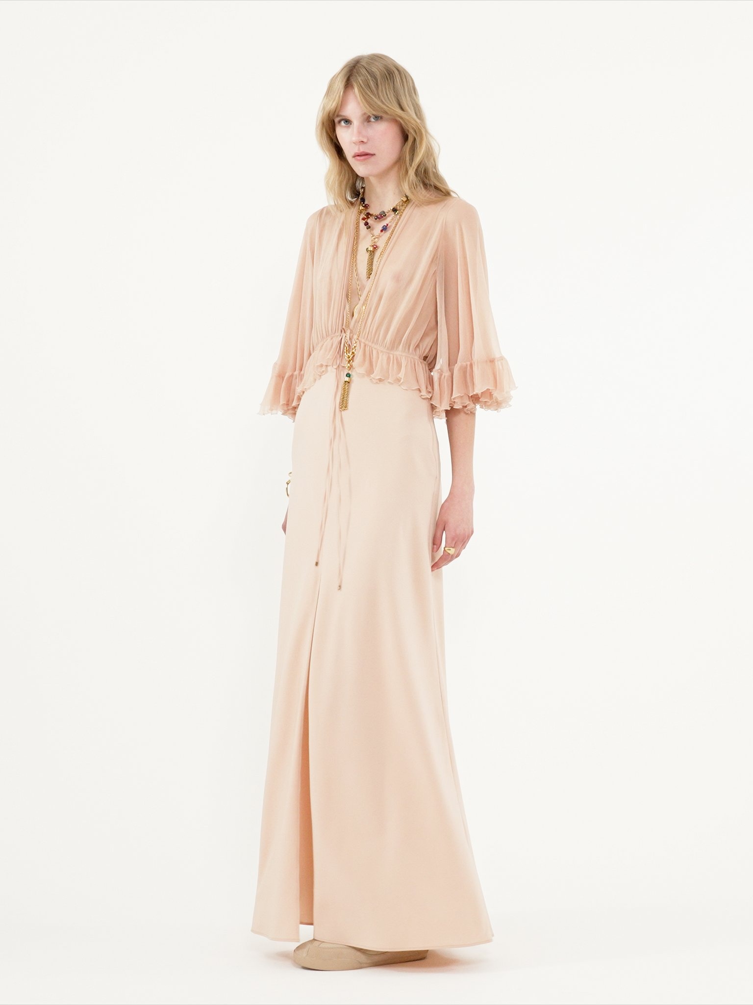 V-NECK LONG DRESS IN CRÊPE SATIN - 5