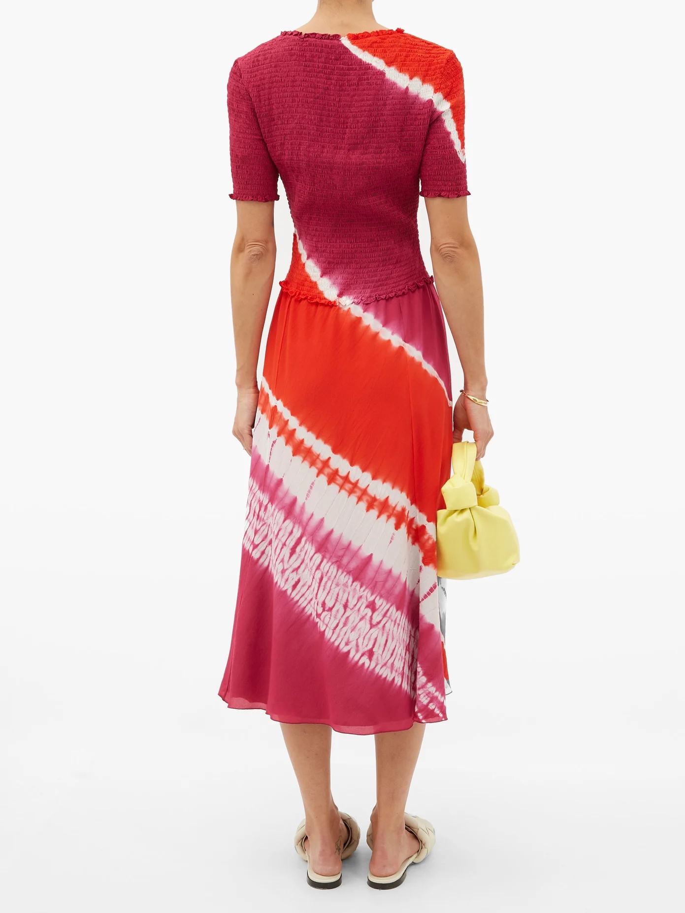 Ayumi shirred shibori-dyed silk midi dress - 5