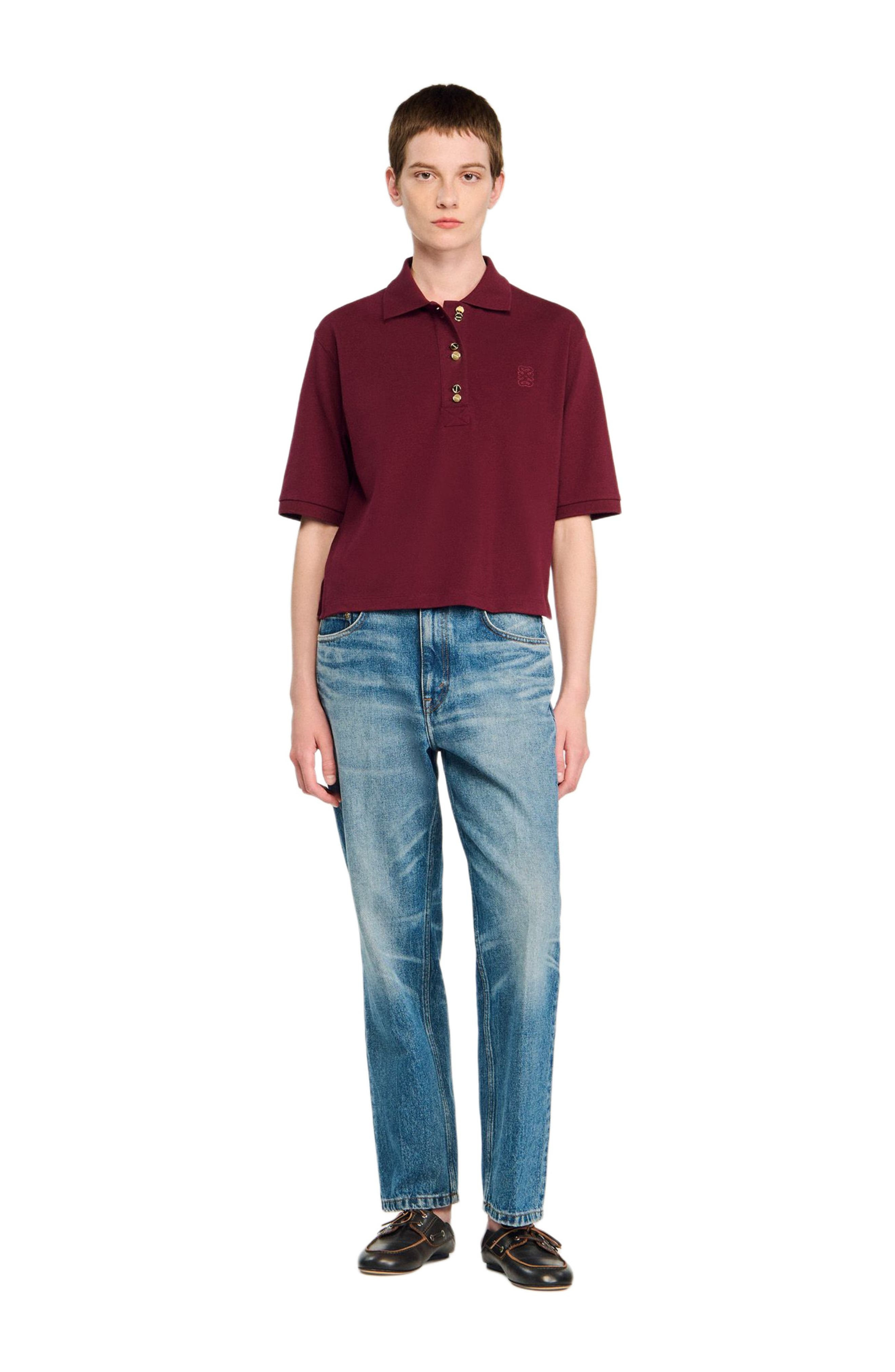 SANDRO Polo shirt with decorative buttons in Bordeaux at Nordstrom - 2