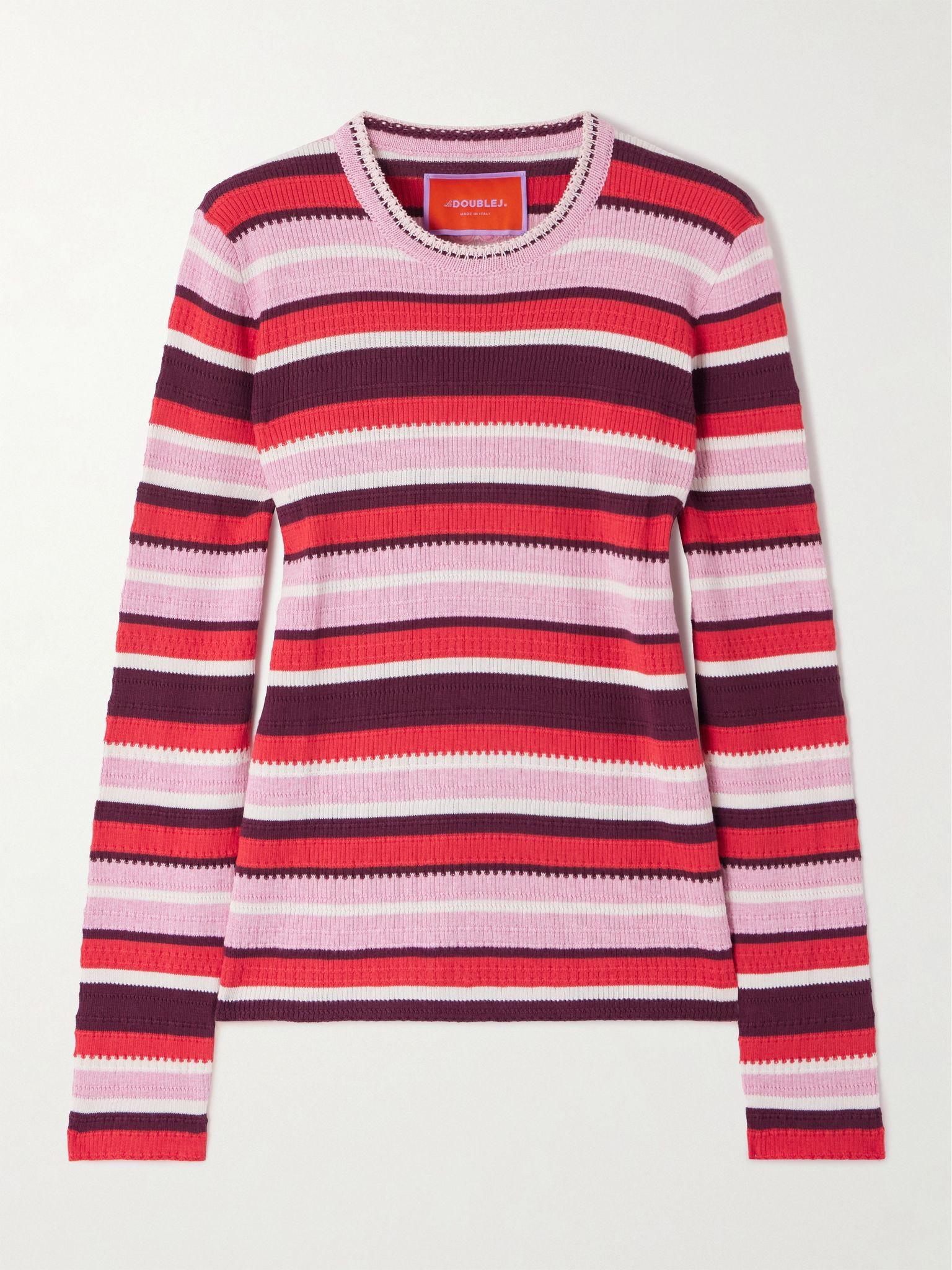 Striped ribbed cotton and cashmere-blend sweater Red - 1