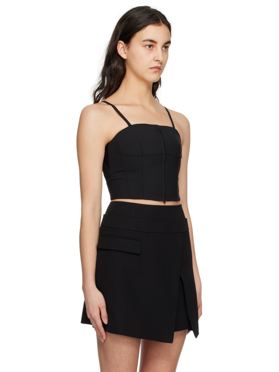 Black Cropped Tank Top - 2