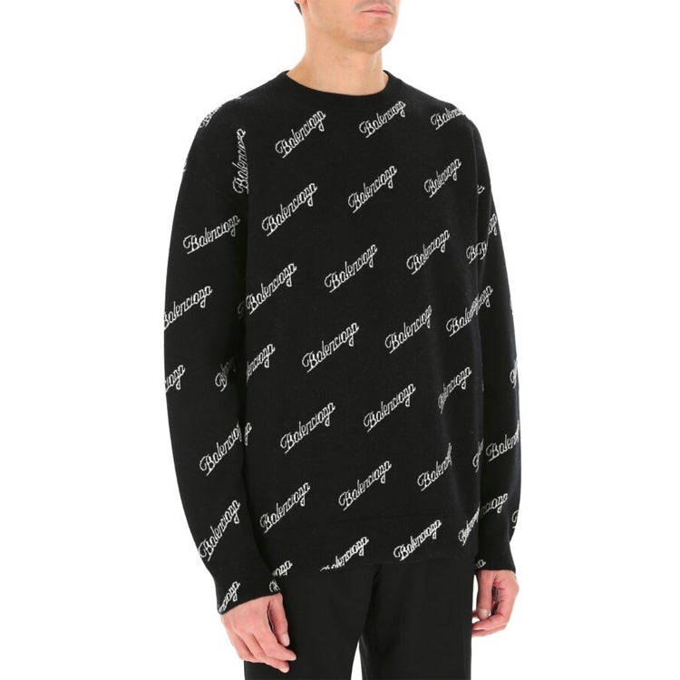 Balenciaga All Over Script Logo Knit Sweater 'Black' 646493T41121070 - 4