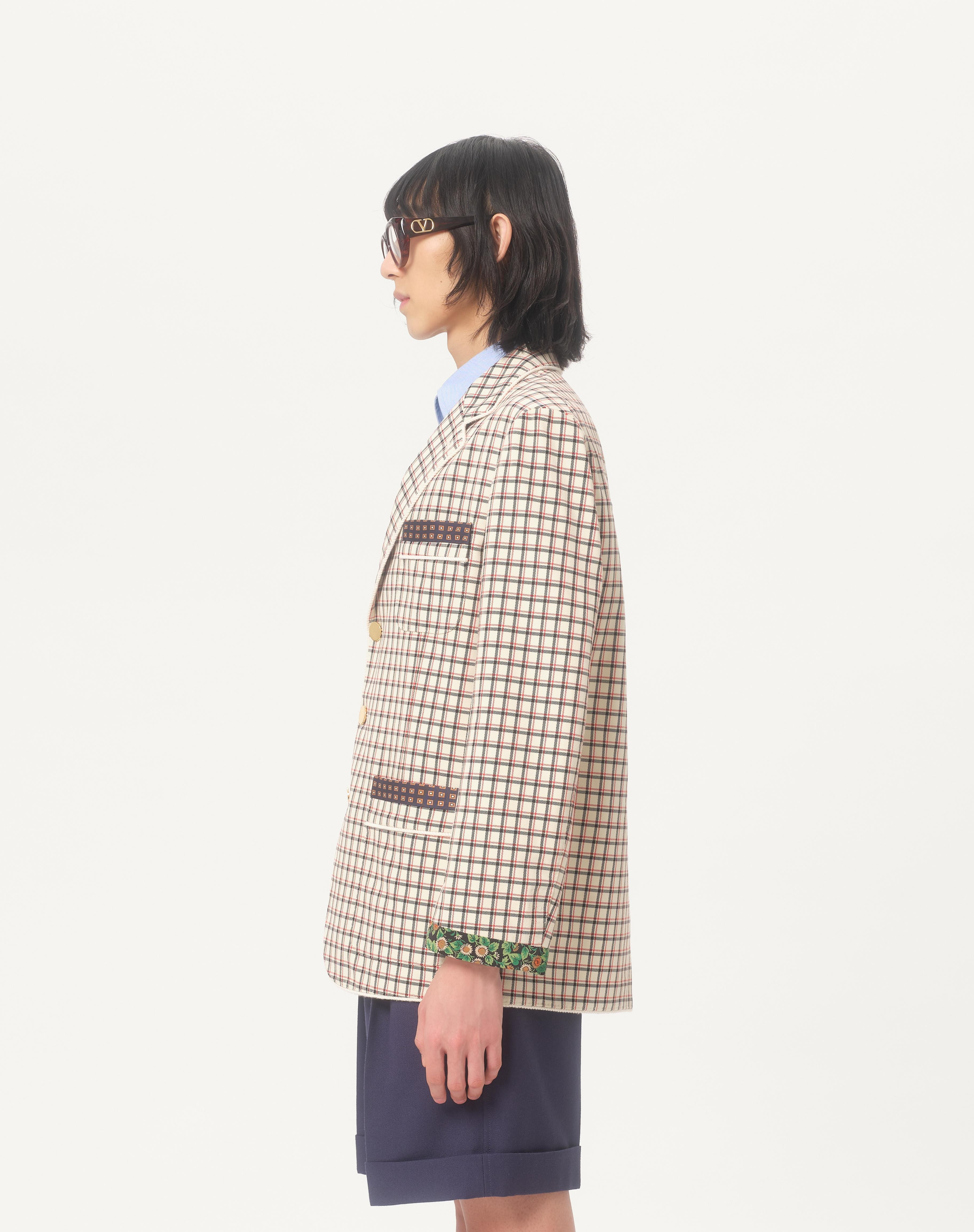 SINGLE-BREASTED COTTON JACKET WITH CHECK PATTERN AND PRINTED EDGES - 5