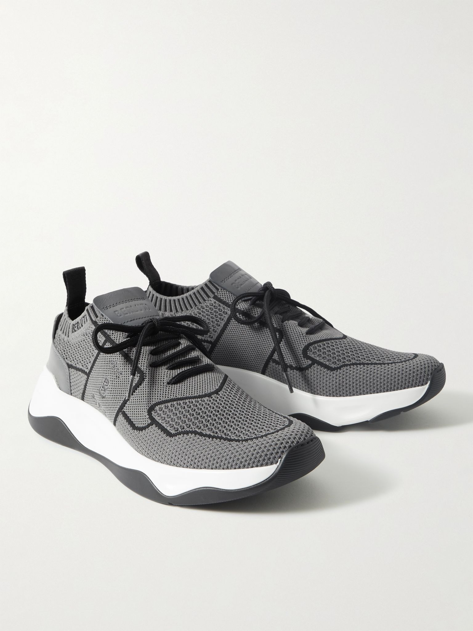 Shadow Venezia Leather-Trimmed Stretch-Knit Sneakers Gray - 4