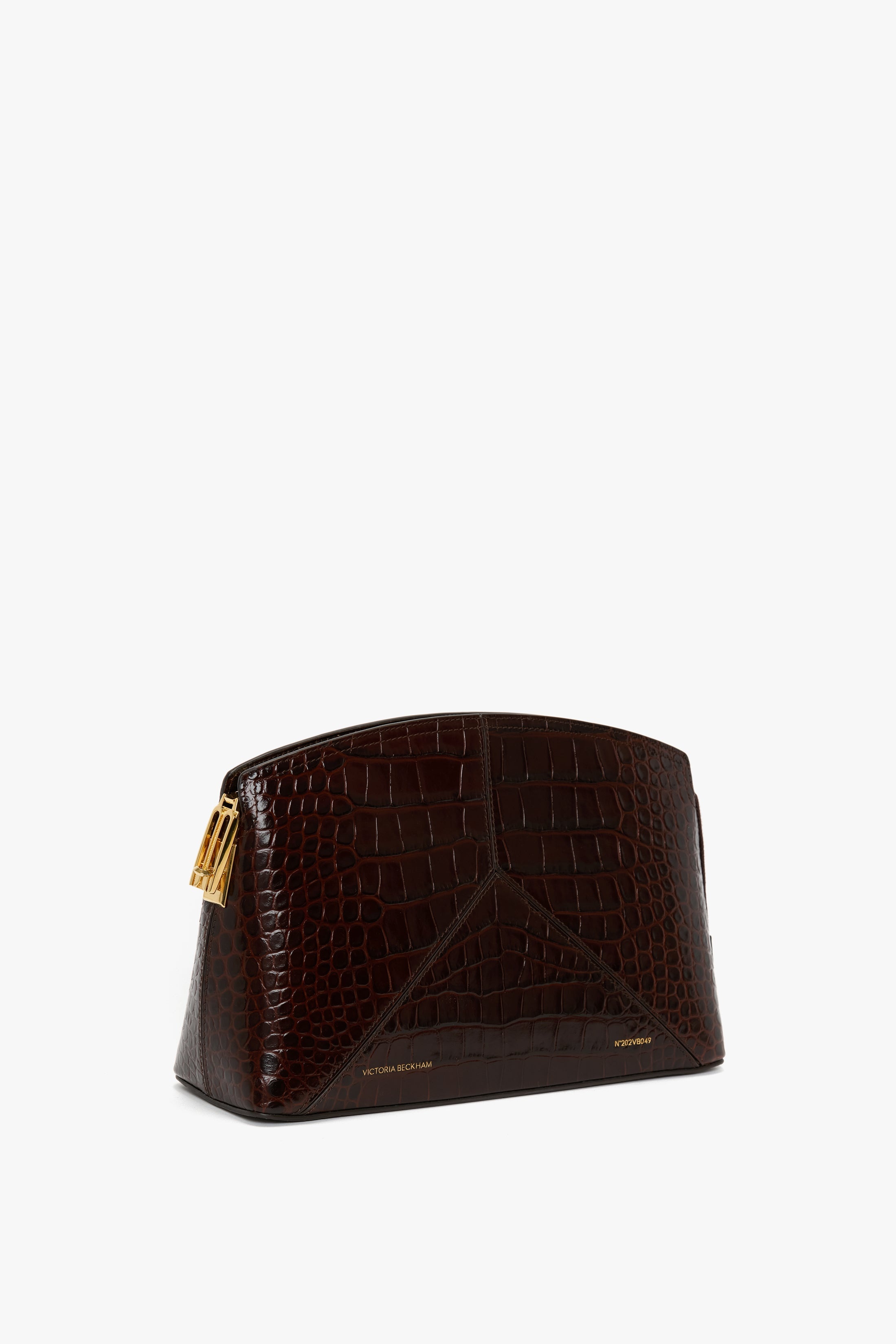 Victoria Clutch Bag In Dark Brown Croc Embossed Leather - 2