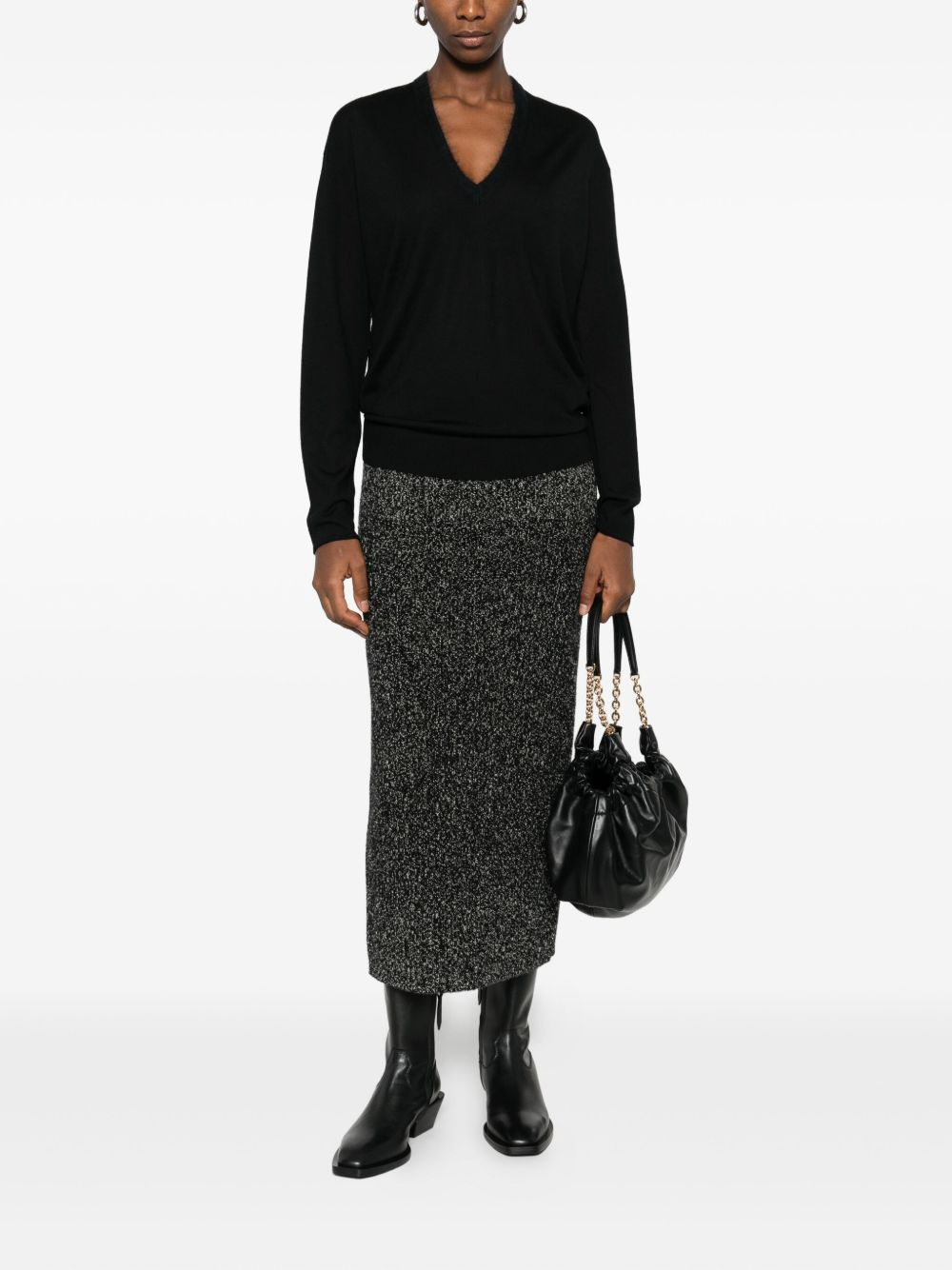 V-neck long-sleeve sweater - 2