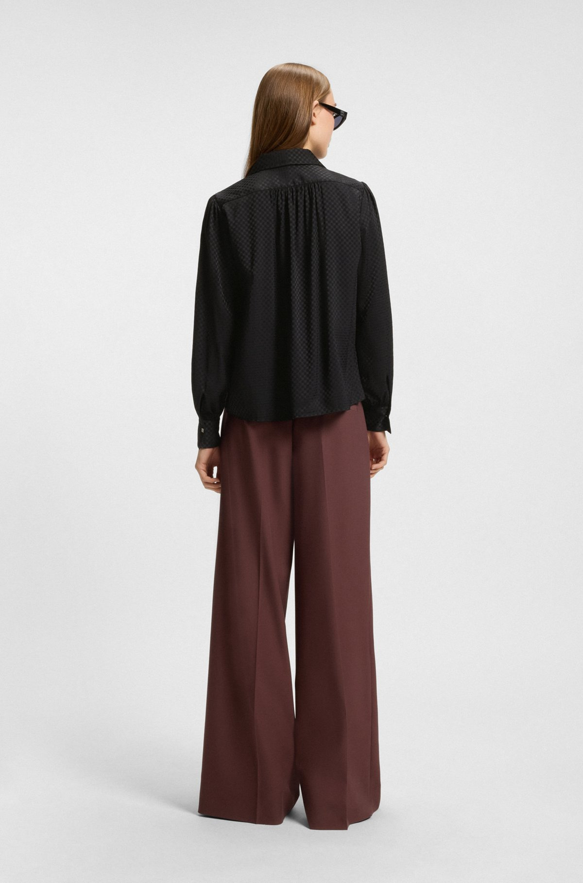 REGULAR-FIT BLOUSE IN CHECKERBOARD JACQUARD WITH TIE NECKLINE - 5