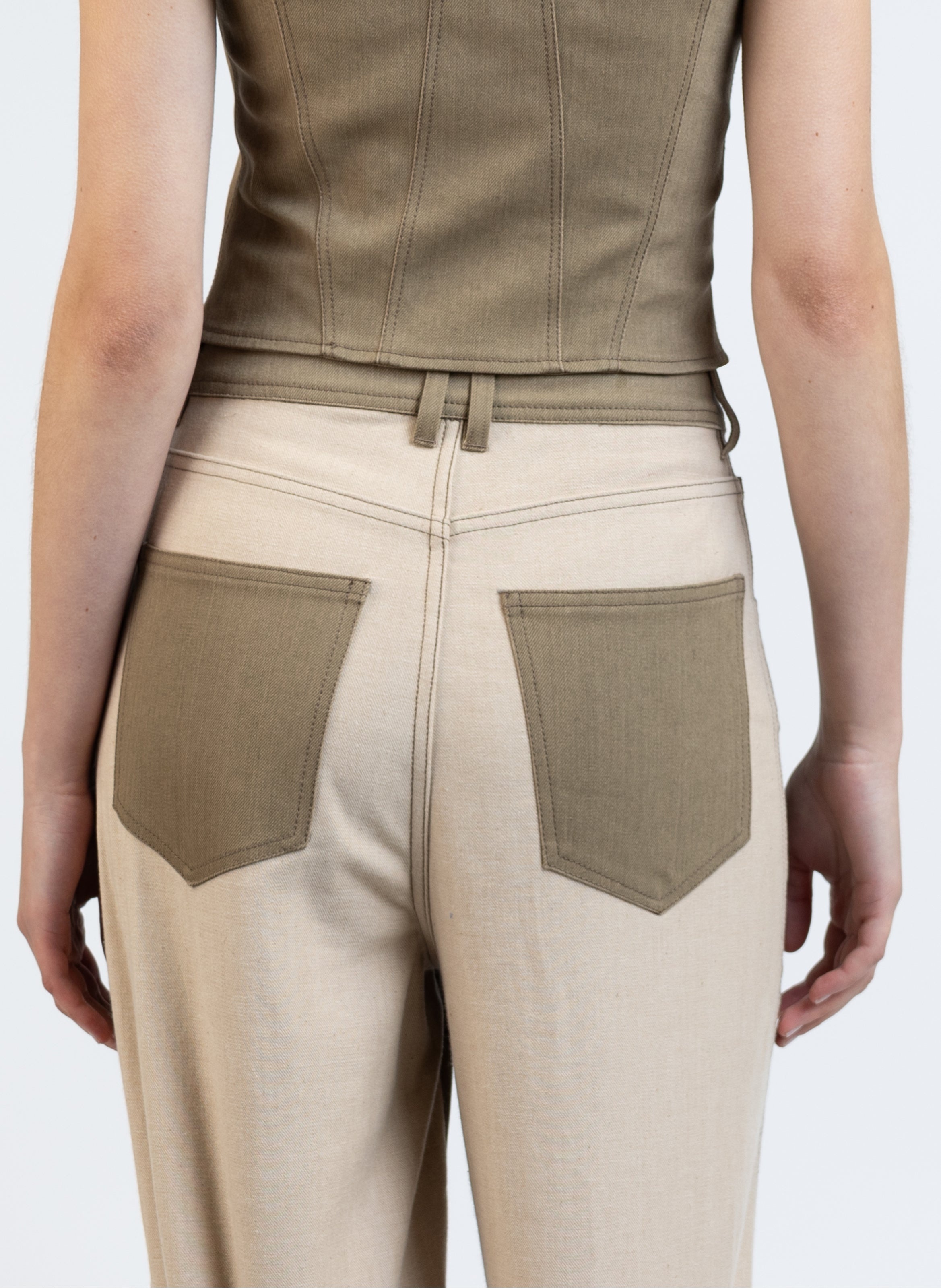 Reverse Denim Baggy Trousers/Khaki - 2