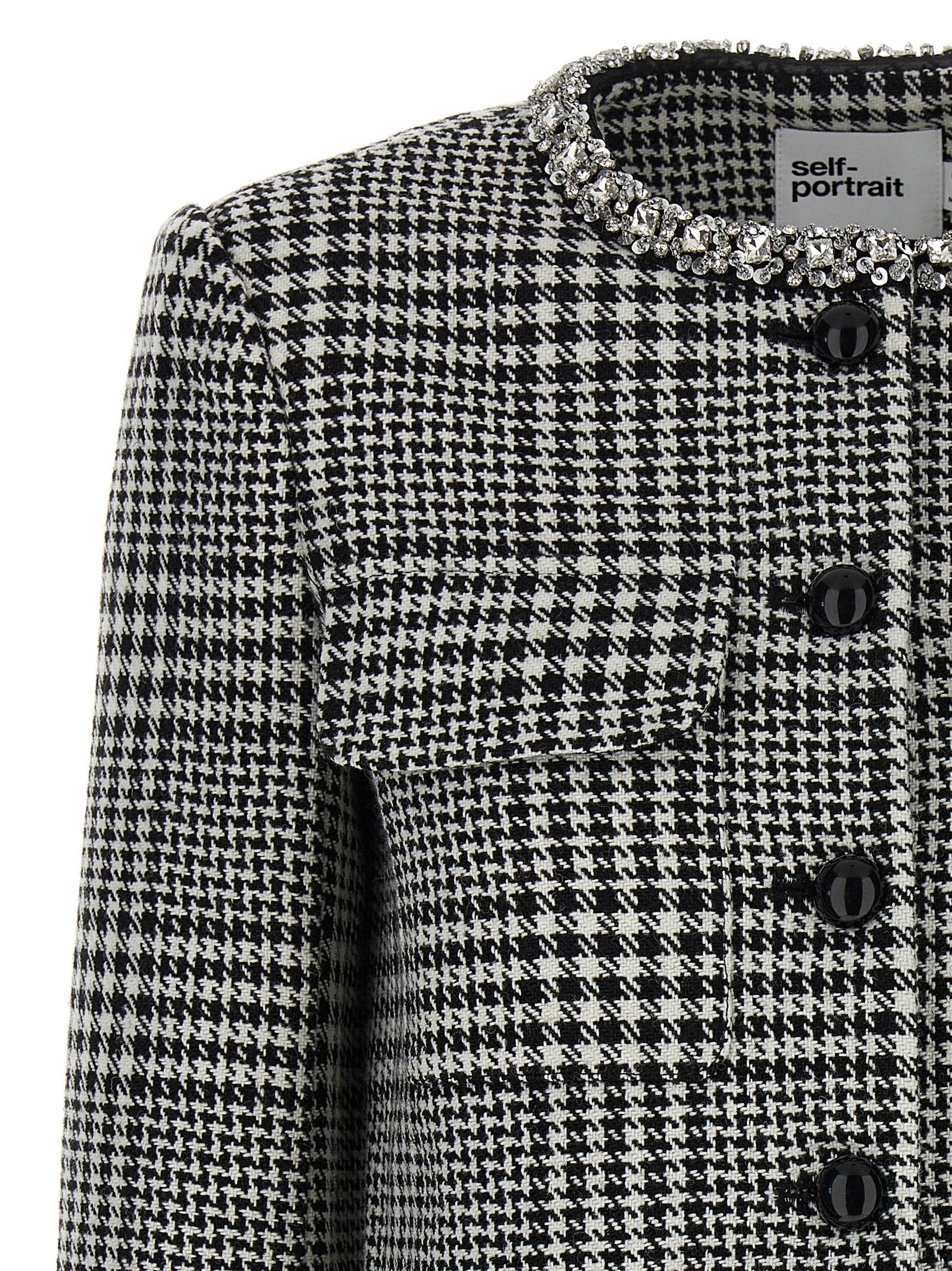 Houndstooth Crystal Trim Blazer And Suits White/Black - 3