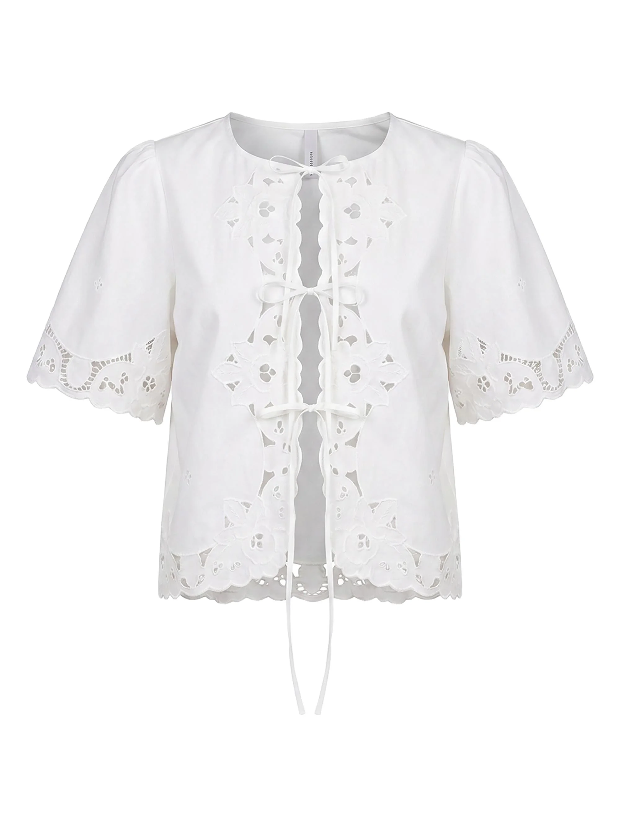 Women's Isabel Embroidered Tie-Front Cotton Top - Ivory - 1