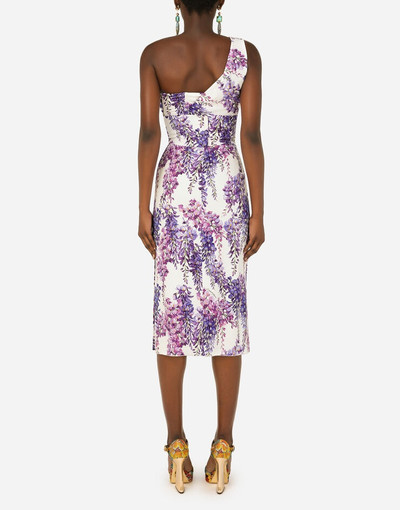 Dolce & Gabbana Wisteria-print one-shoulder calf-length cady dress outlook