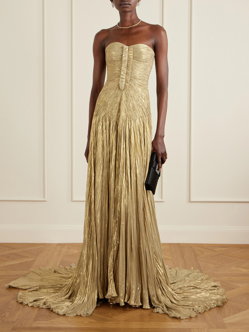MARMAR HALIM Draped Pleated Metallic Silk-georgette Gown outlook