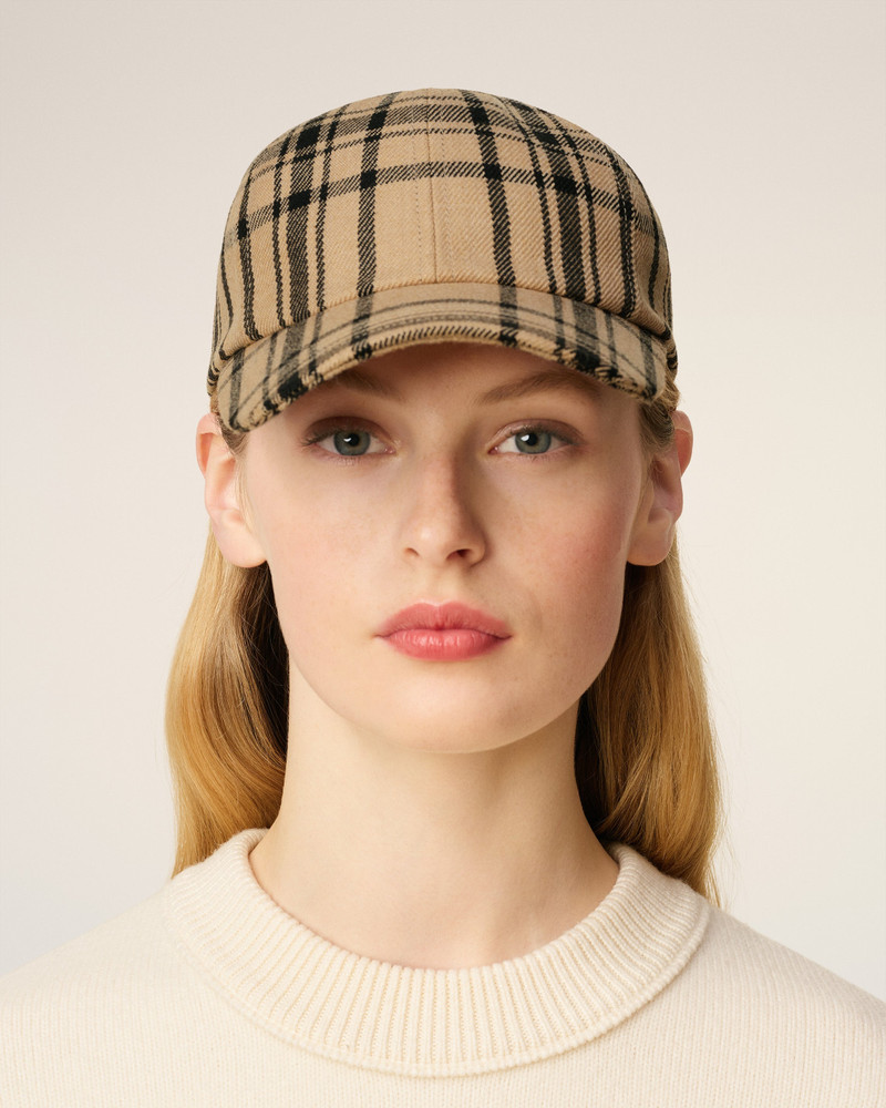 AMI Paris BROWN WOOL CHECKED PATCH CAP outlook