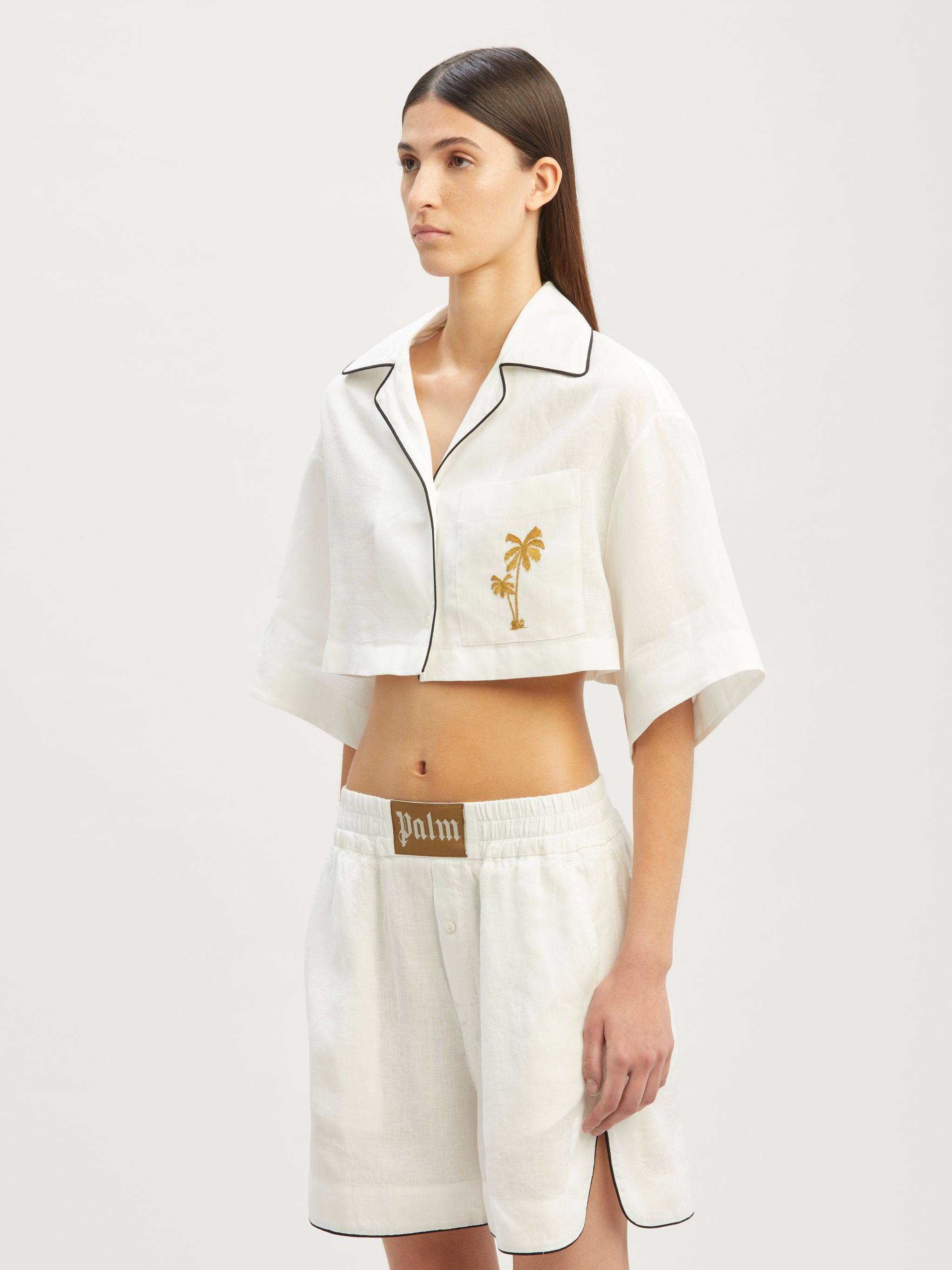 Cropped Linen Bowling Shirt - 4