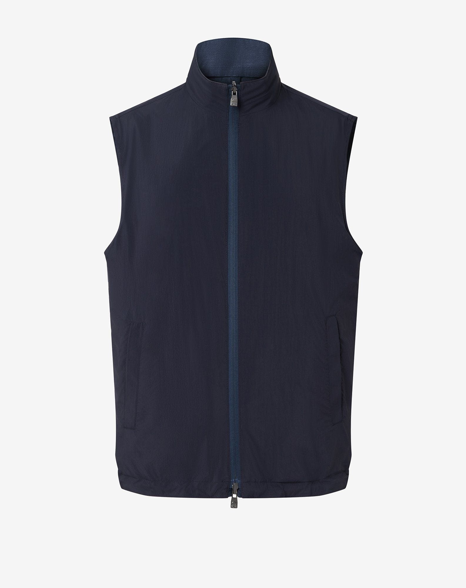 Reversible navy blue pure linen gilet - 6