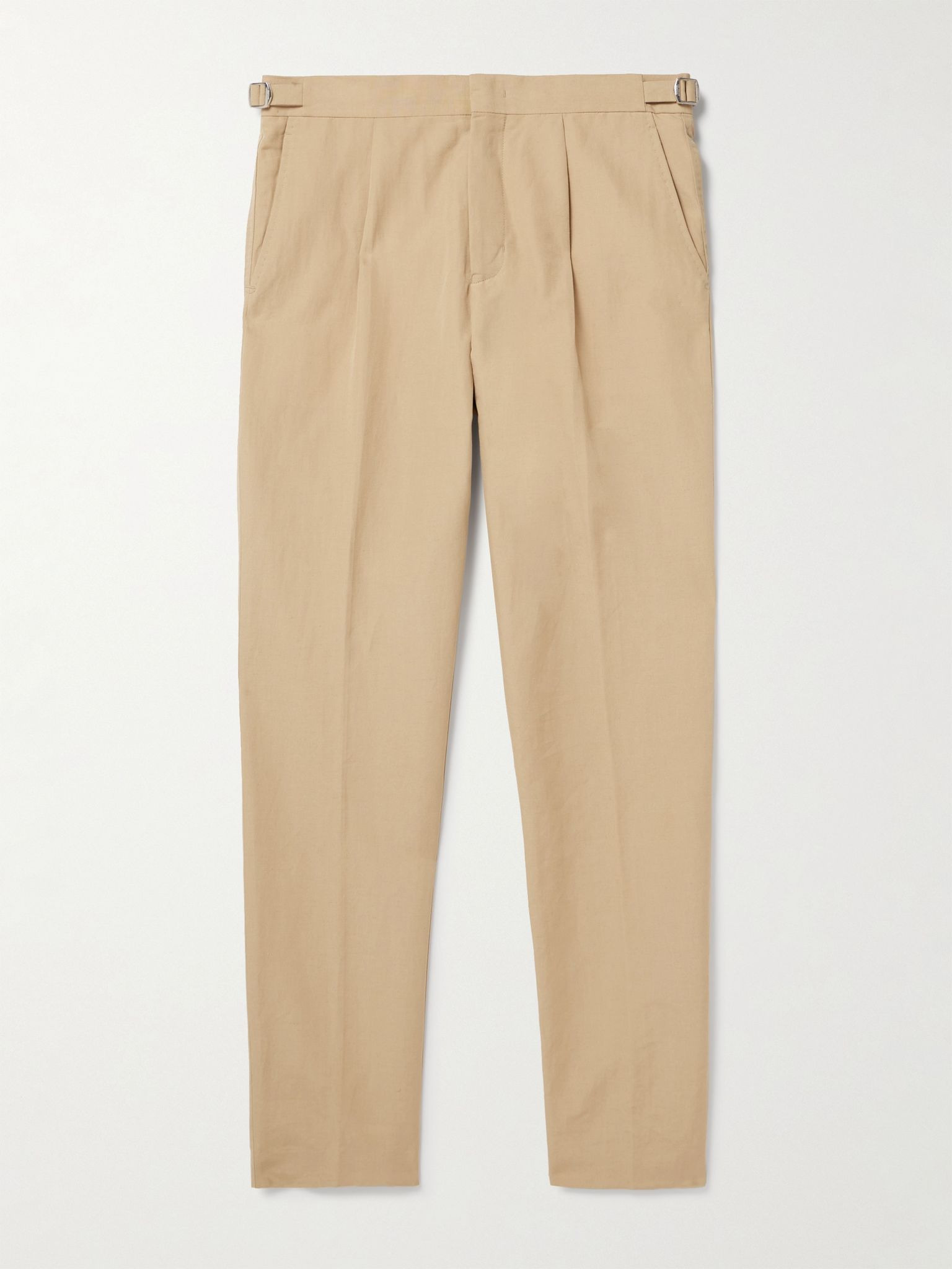 Carsyn Tapered Pleated Linen and Cotton-Blend Trousers Beige - 1
