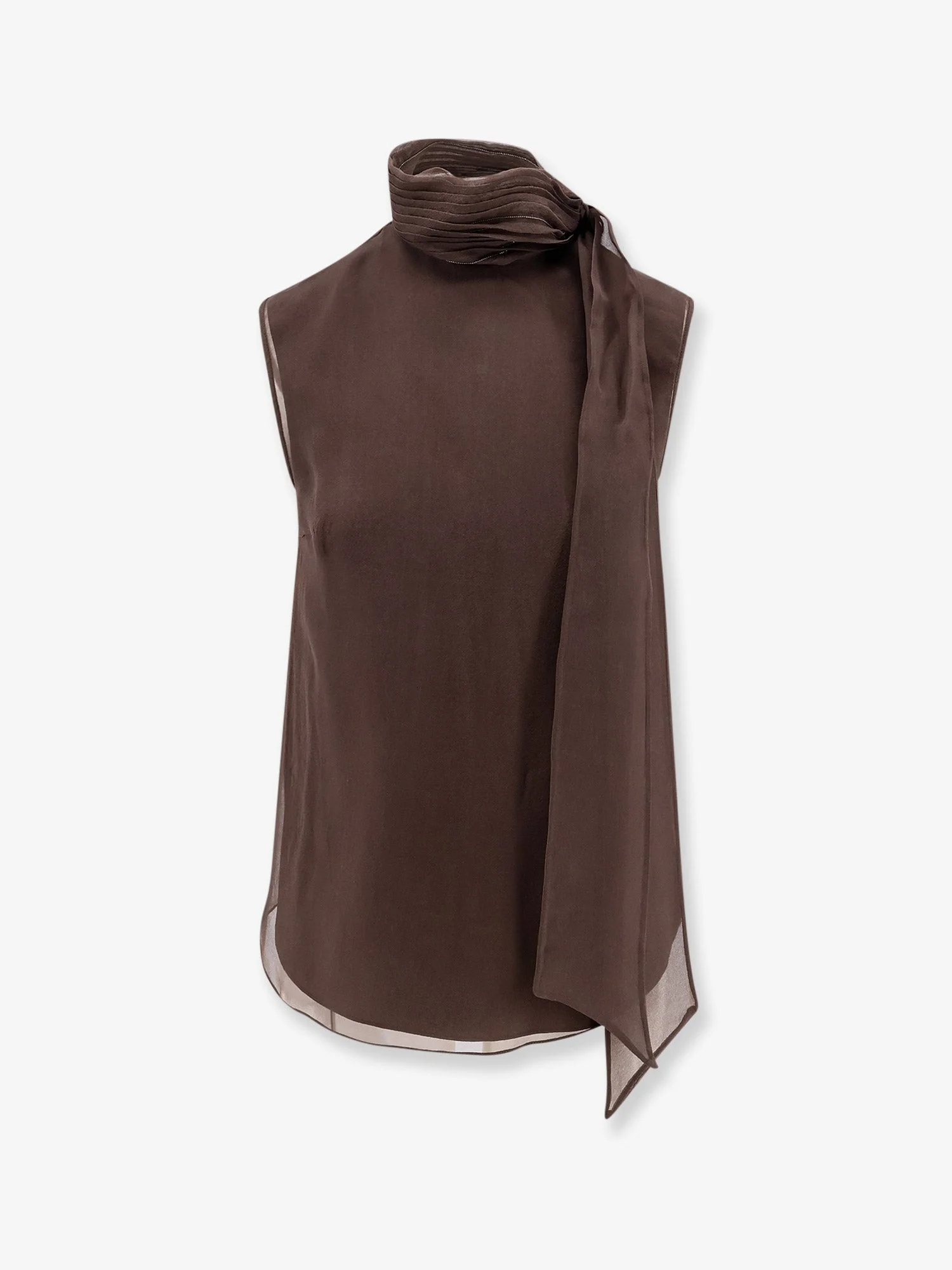 Brunello Cucinelli Crispy Silk Top With Lavallière And Monili - 1