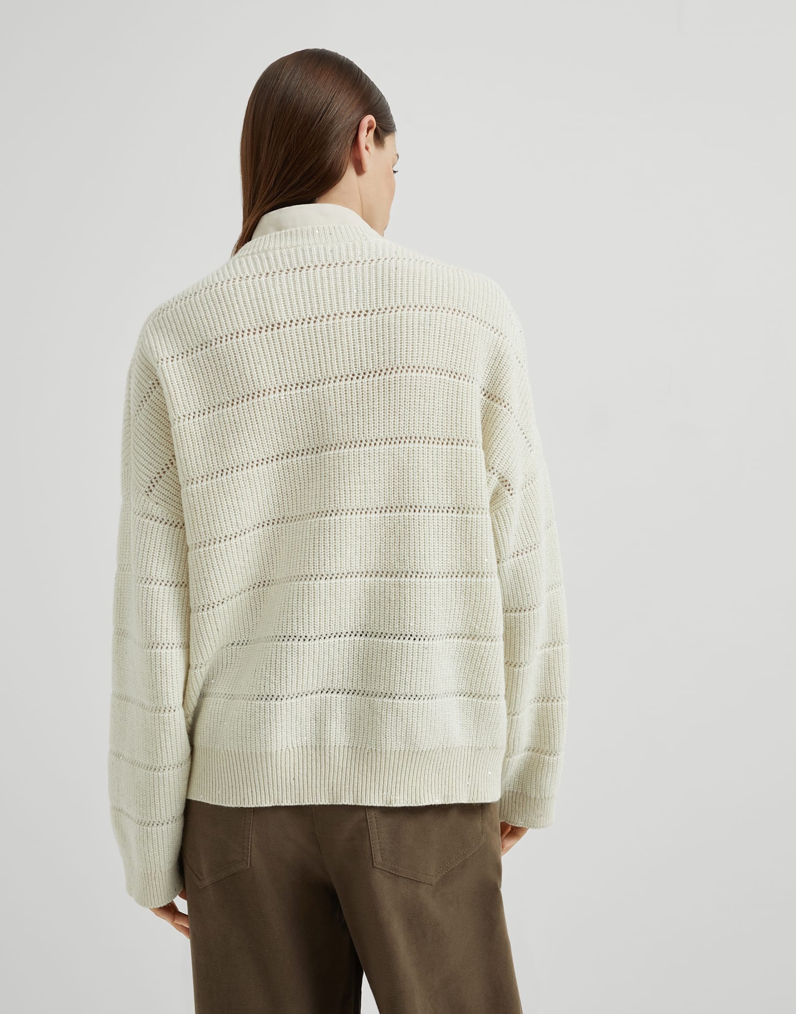 Dazzling cashmere and wool ribbed sweater with openwork stripe - 2