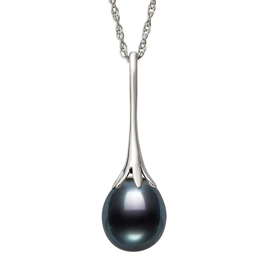 Belacqua Black Cultured Freshwater Pearl Drop Pendant Necklace in Sterling Silver, Fashion Jewelry f - 1