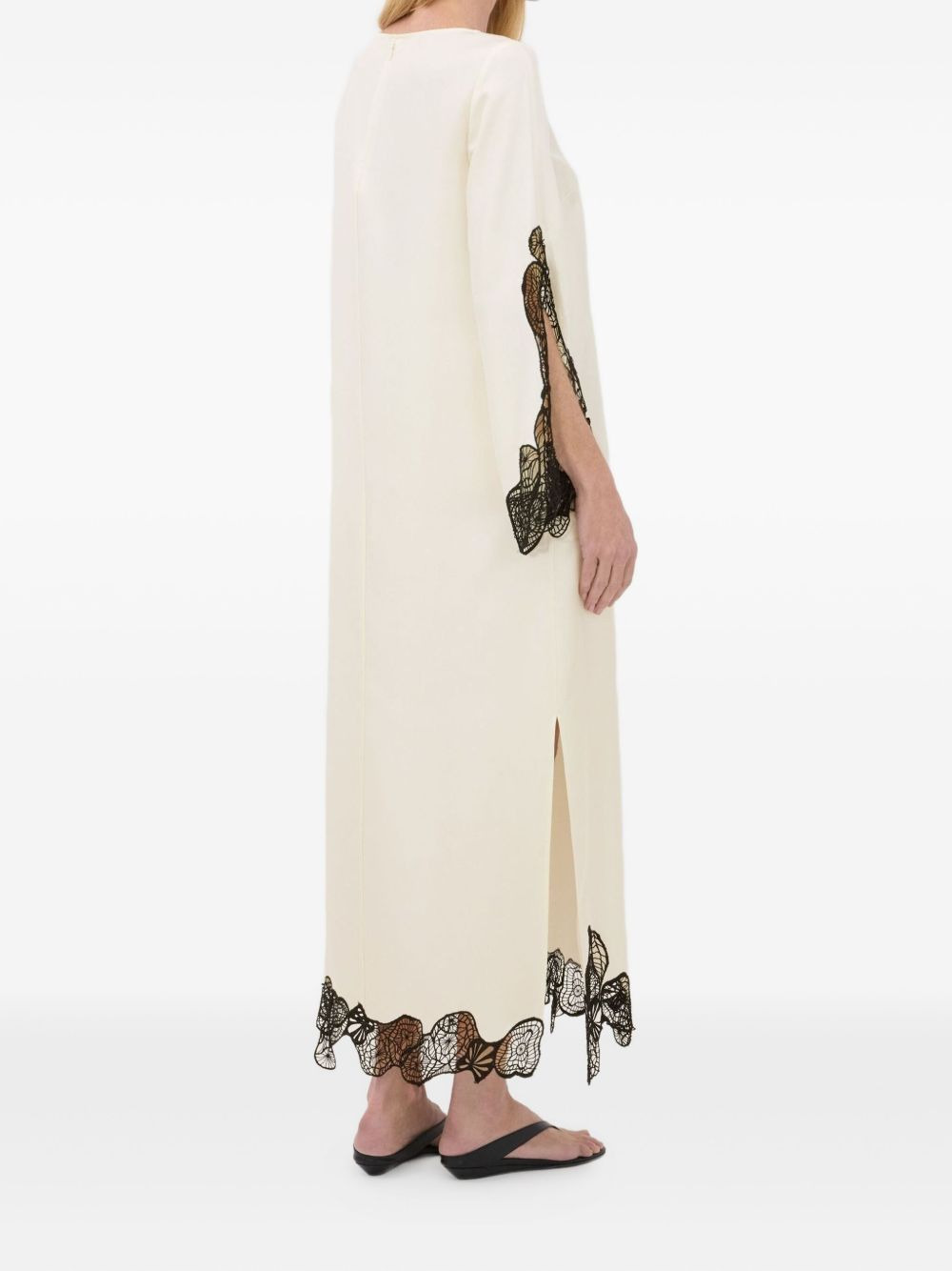 lace-trimmed long-sleeved asymmetric day dress - 4