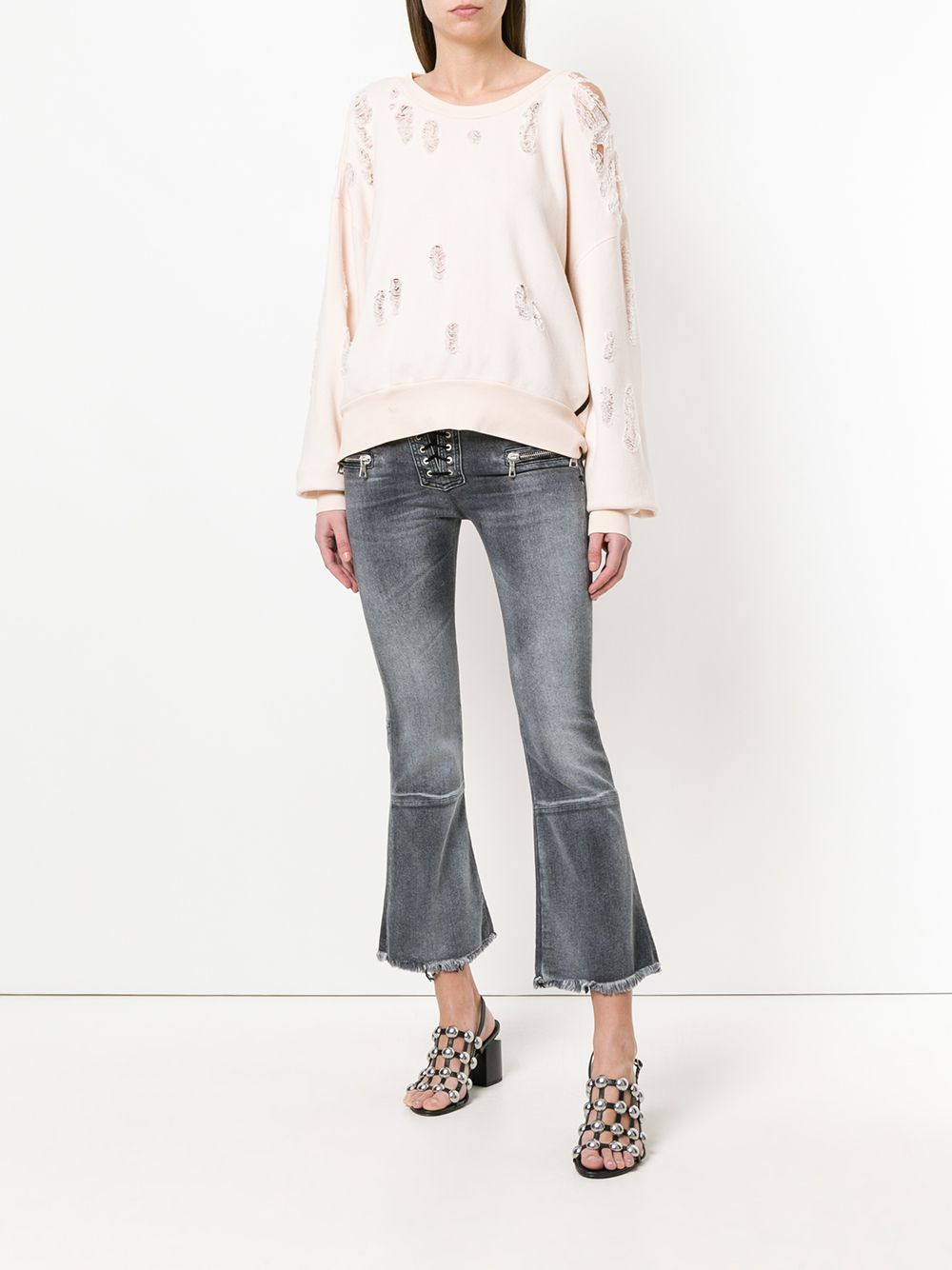 Lace-up cropped jeans - 2