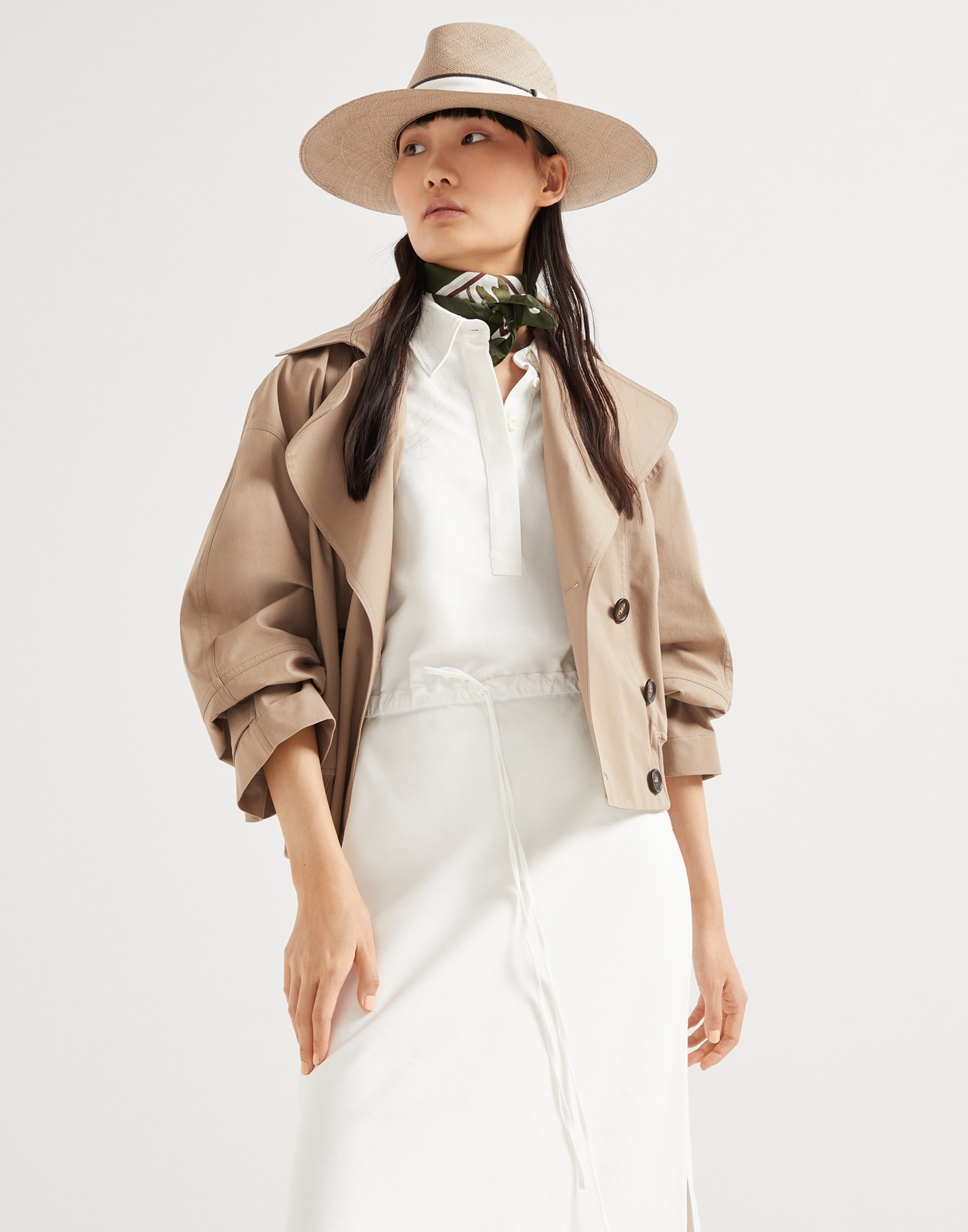 Viscose and linen fluid twill dress with monili - 4