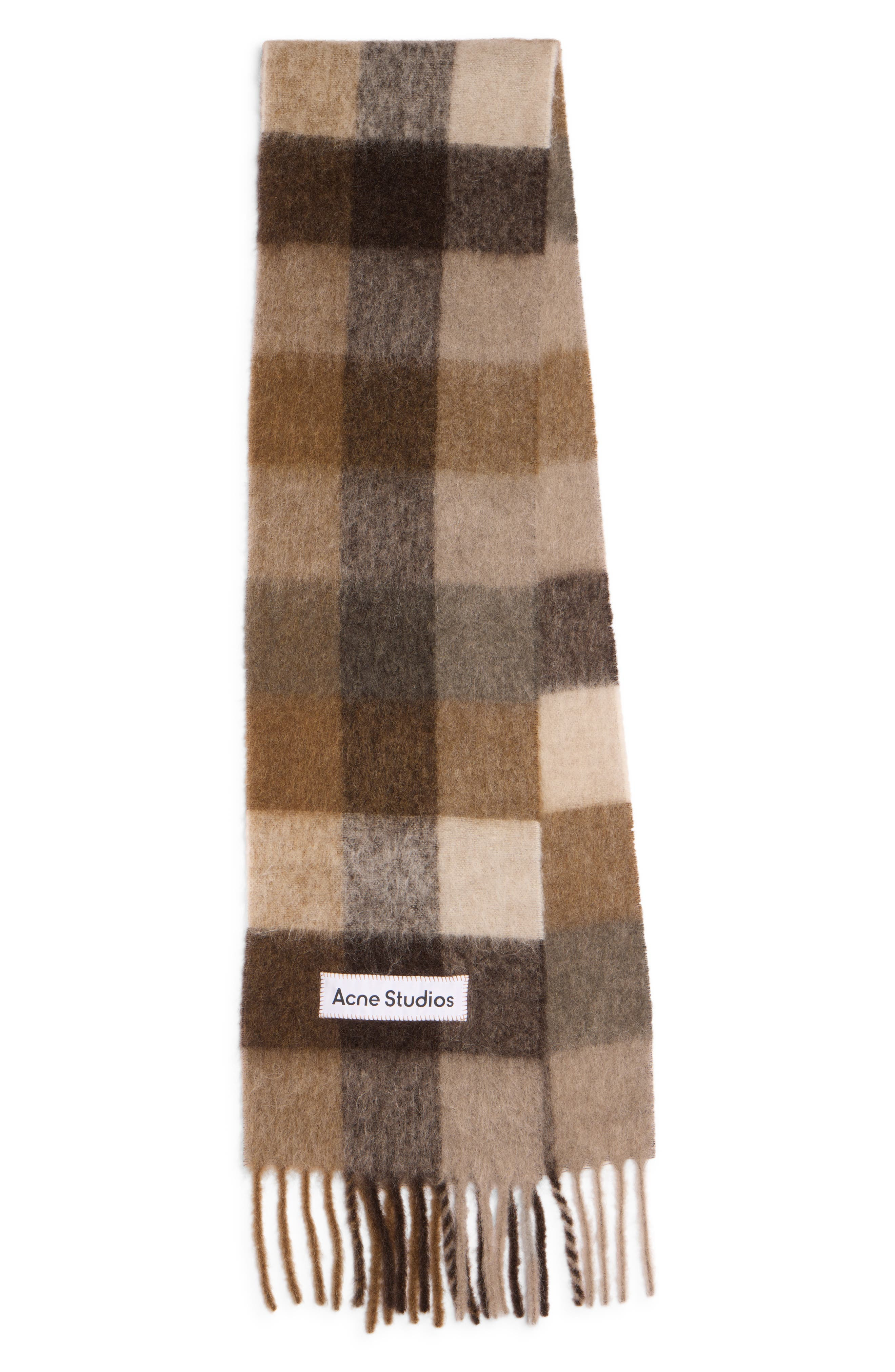 Acne Studios Vally Plaid Alpaca, Wool & Mohair Blend Scarf in Dark Brown/White/Brown at Nordstrom - 1