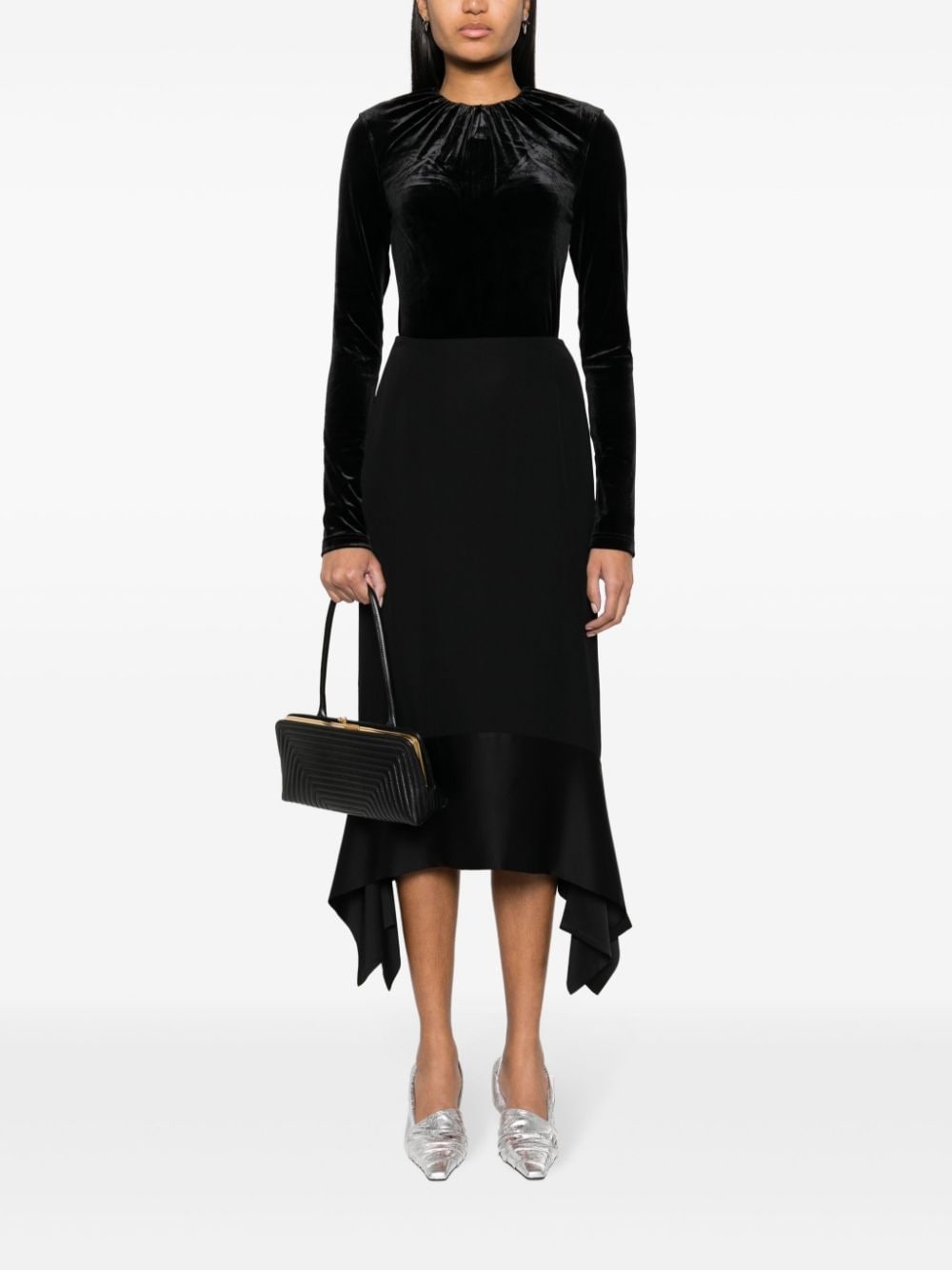 asymmetric crepe-texture midi skirt - 2