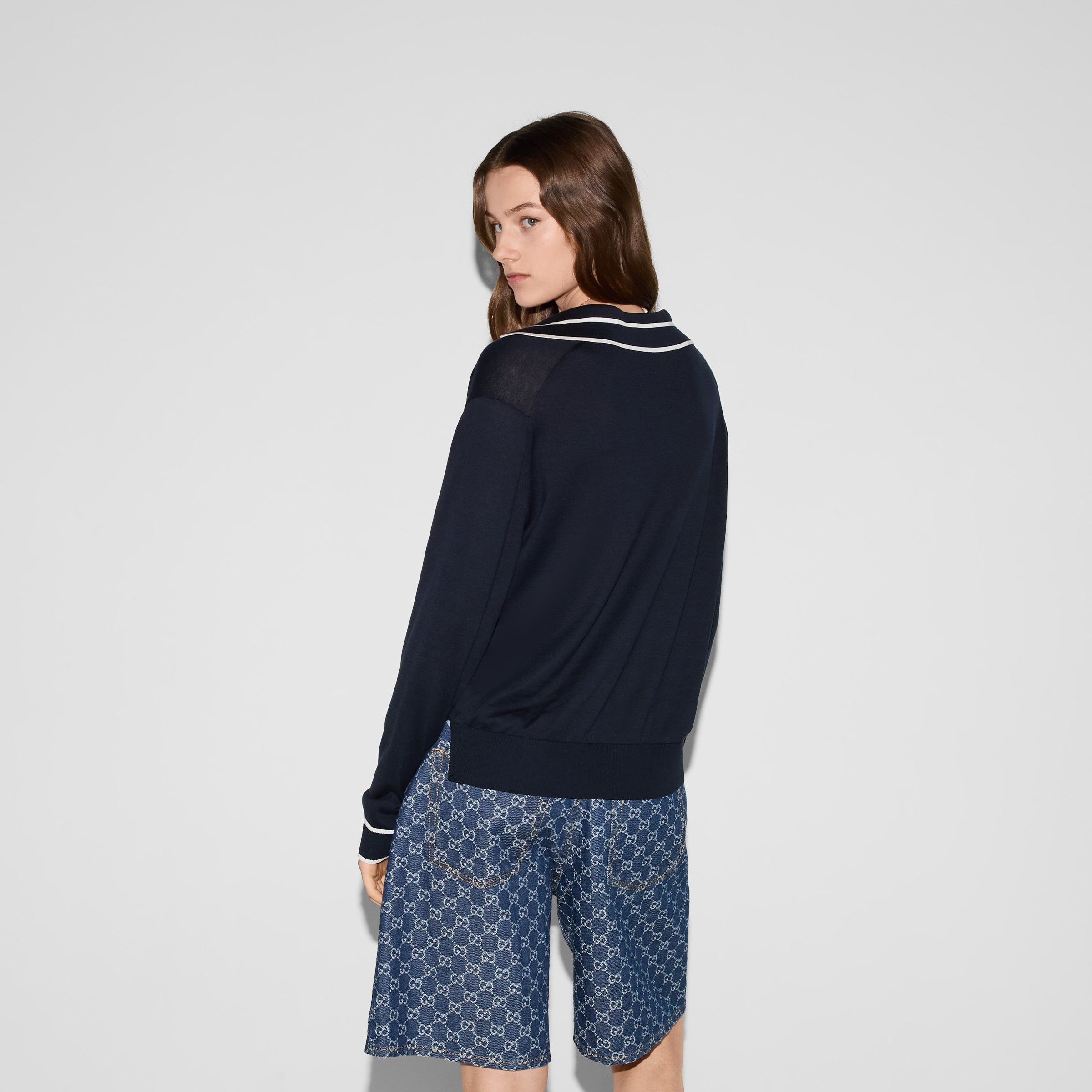 Cotton polo top with Gucci intarsia - 4