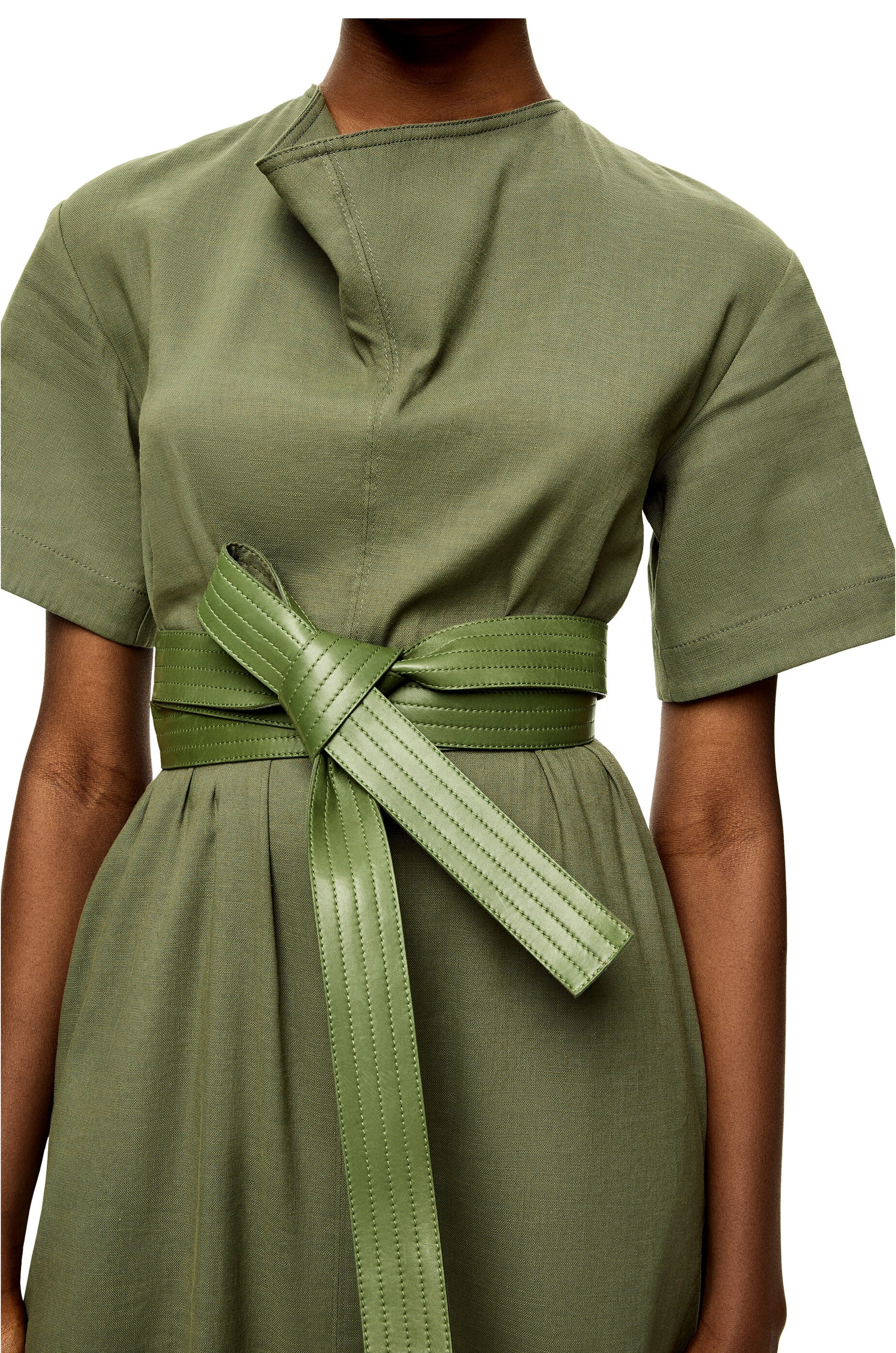 Belted midi dress in linen and cotton - 4