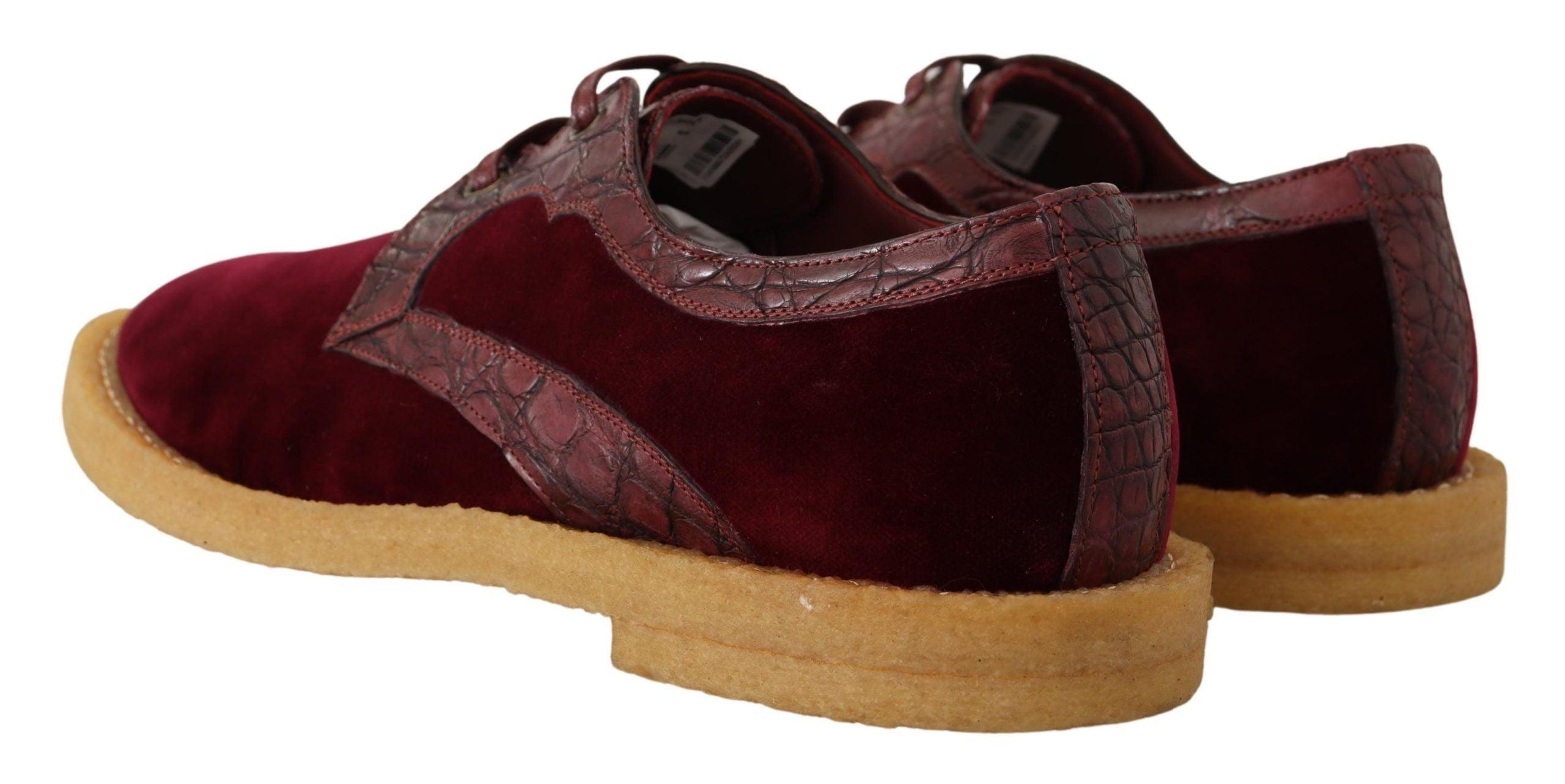 Dolce & Gabbana Bordeaux Velvet Exotic Leather Shoes - 3