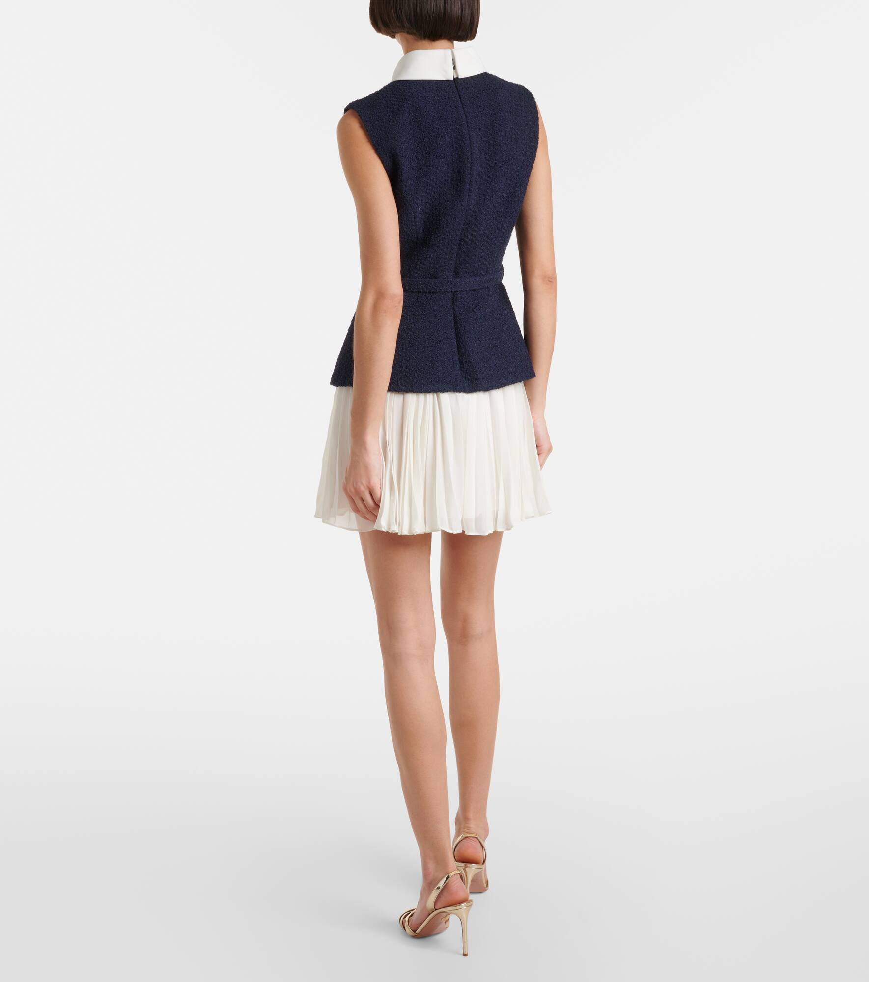 Belted bouclé and chiffon minidress - 3