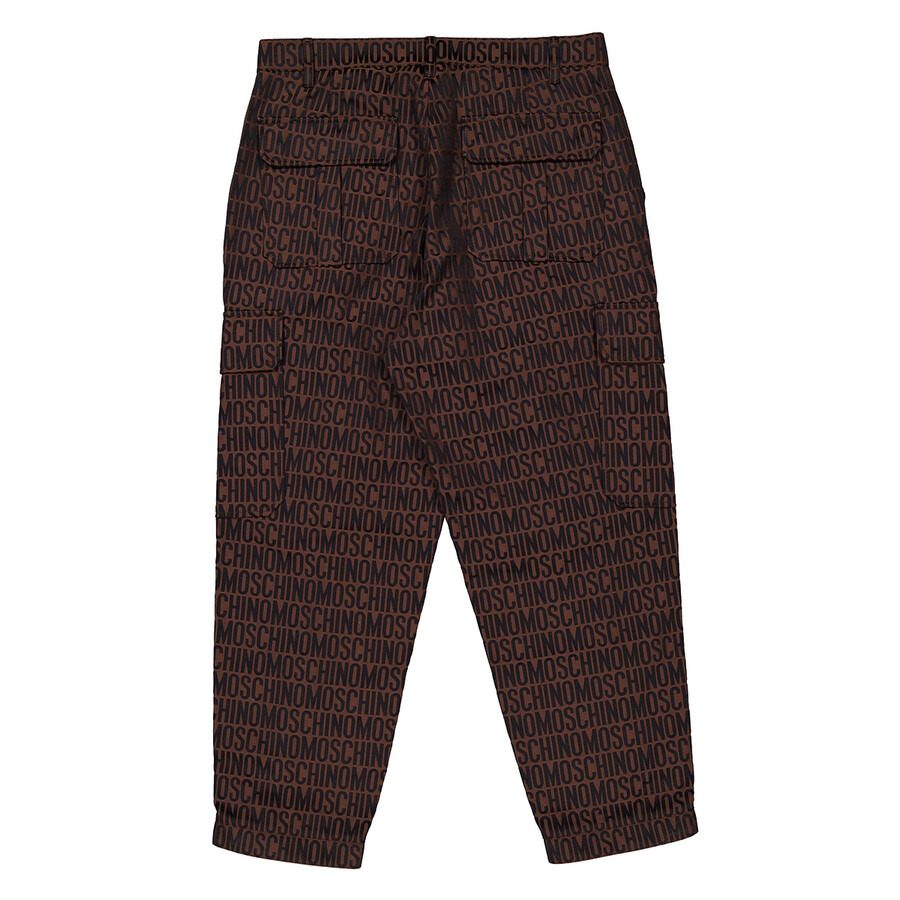 Moschino Men's Brown/Black Allover Monogrammed Cargo Trousers - 6