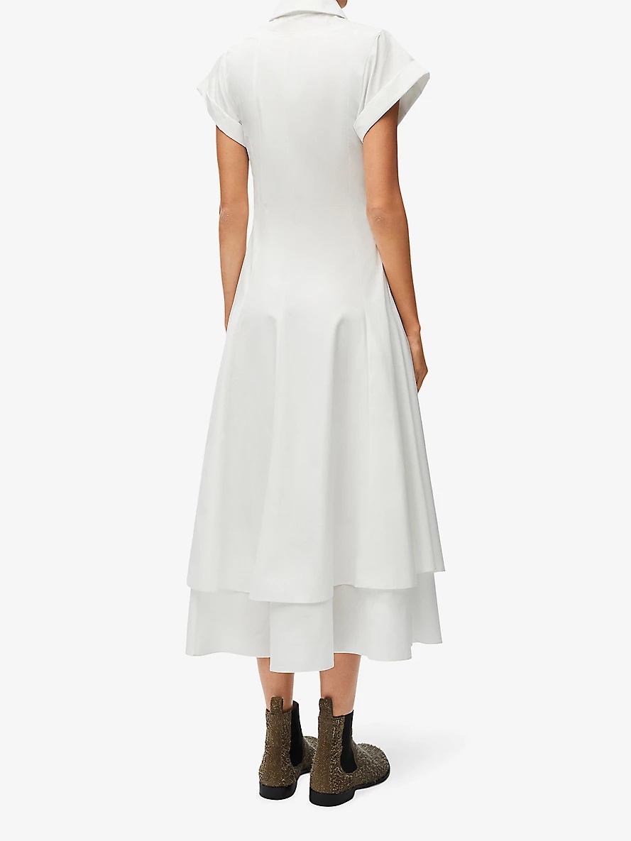 Double-layer pleated-skirt cotton midi dress - 3