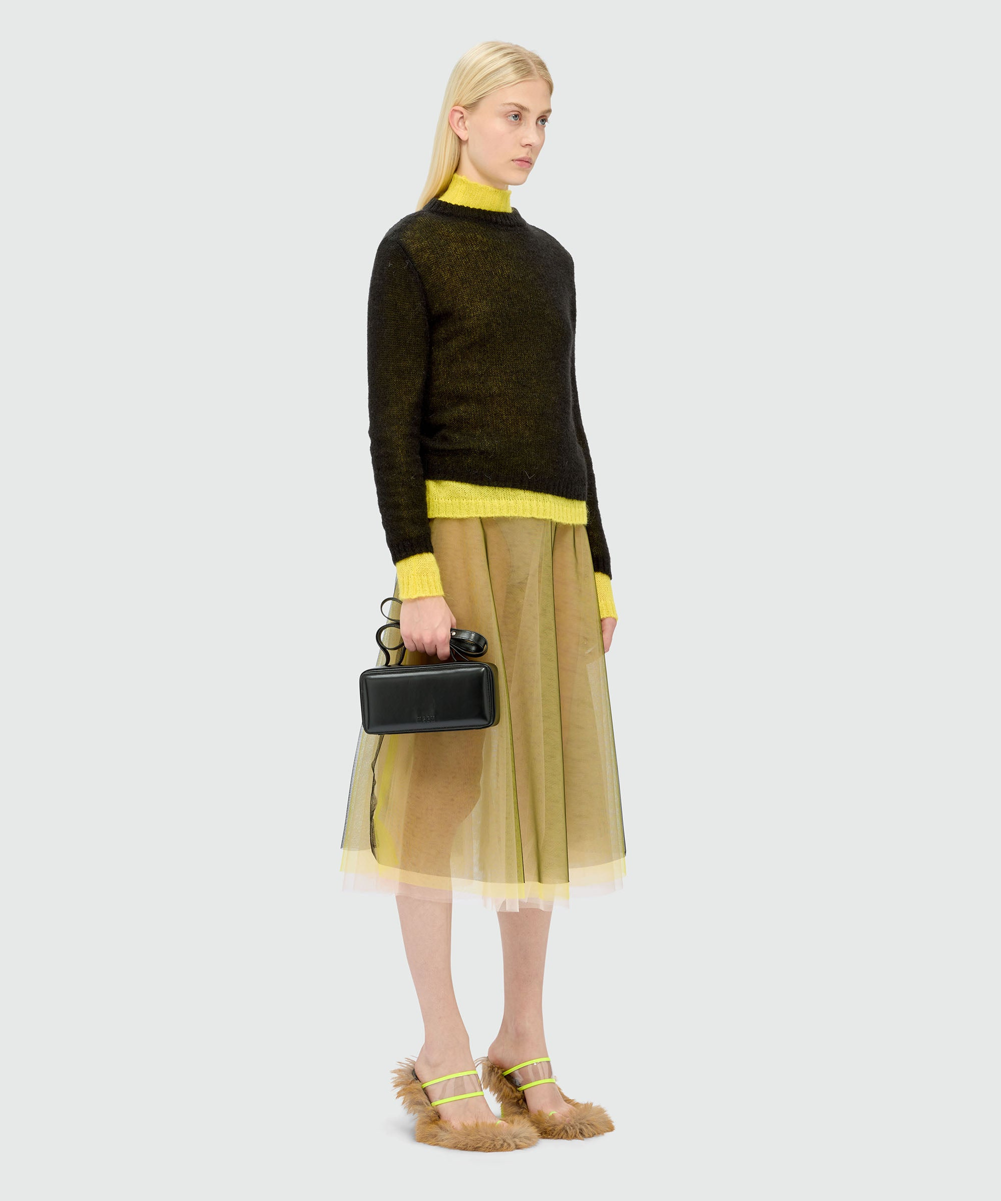 Black tulle midi skirt with chromatic layering - 4