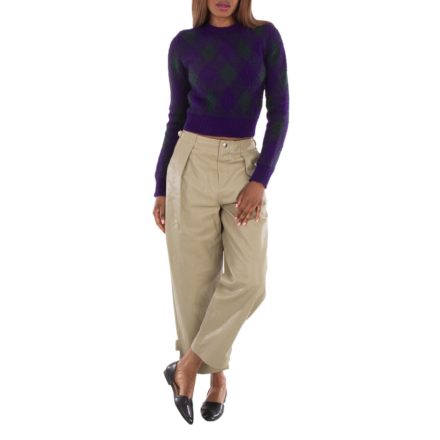 Burberry Pleated Leather Trousers in Hunter - 2