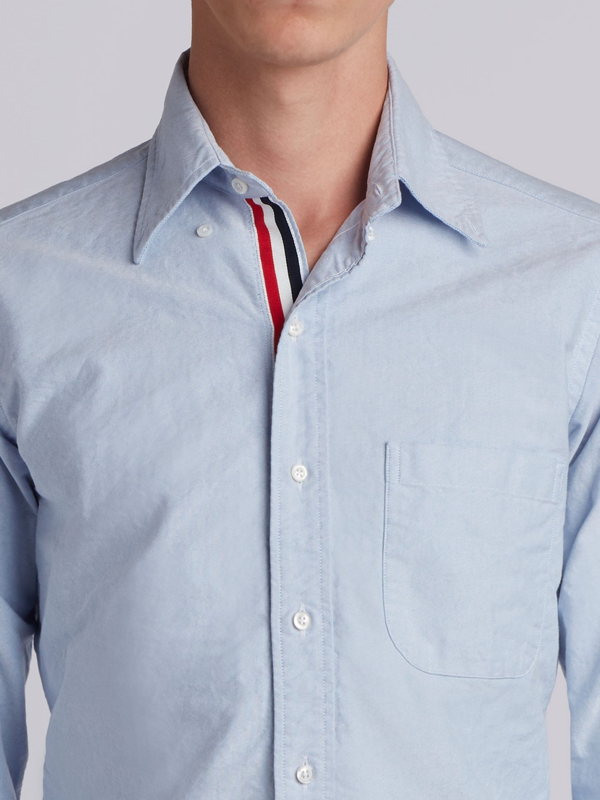 Light Blue Cotton Oxford Grosgrain Placket Shirt - 4
