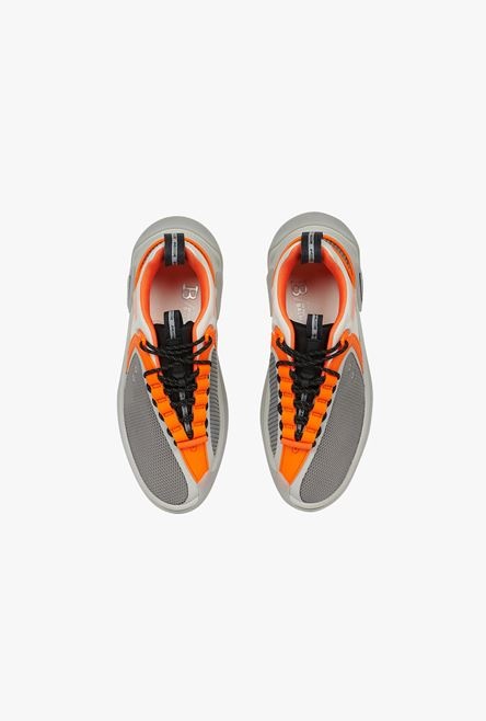 Gray and orange gummy leather and mesh B-Runner sneakers - 4