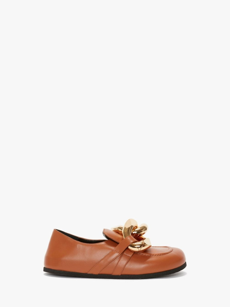 CLOSED BACK LEATHER CHAIN LOAFERS - 1