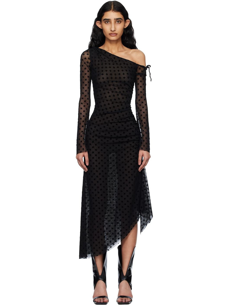 Black Monogram Dropped Shoulder Midi Dress - 1