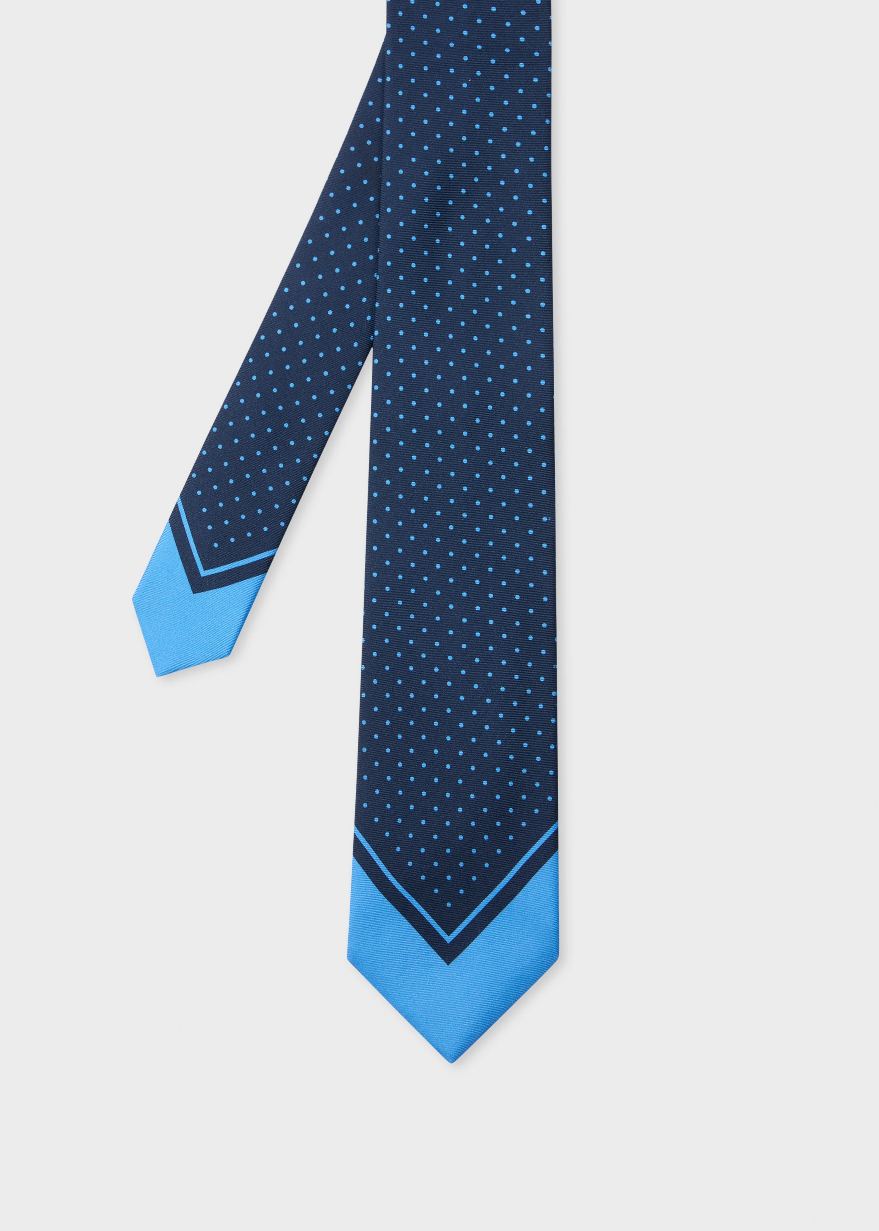 Navy Blue Polka Dot Silk Tie - 1