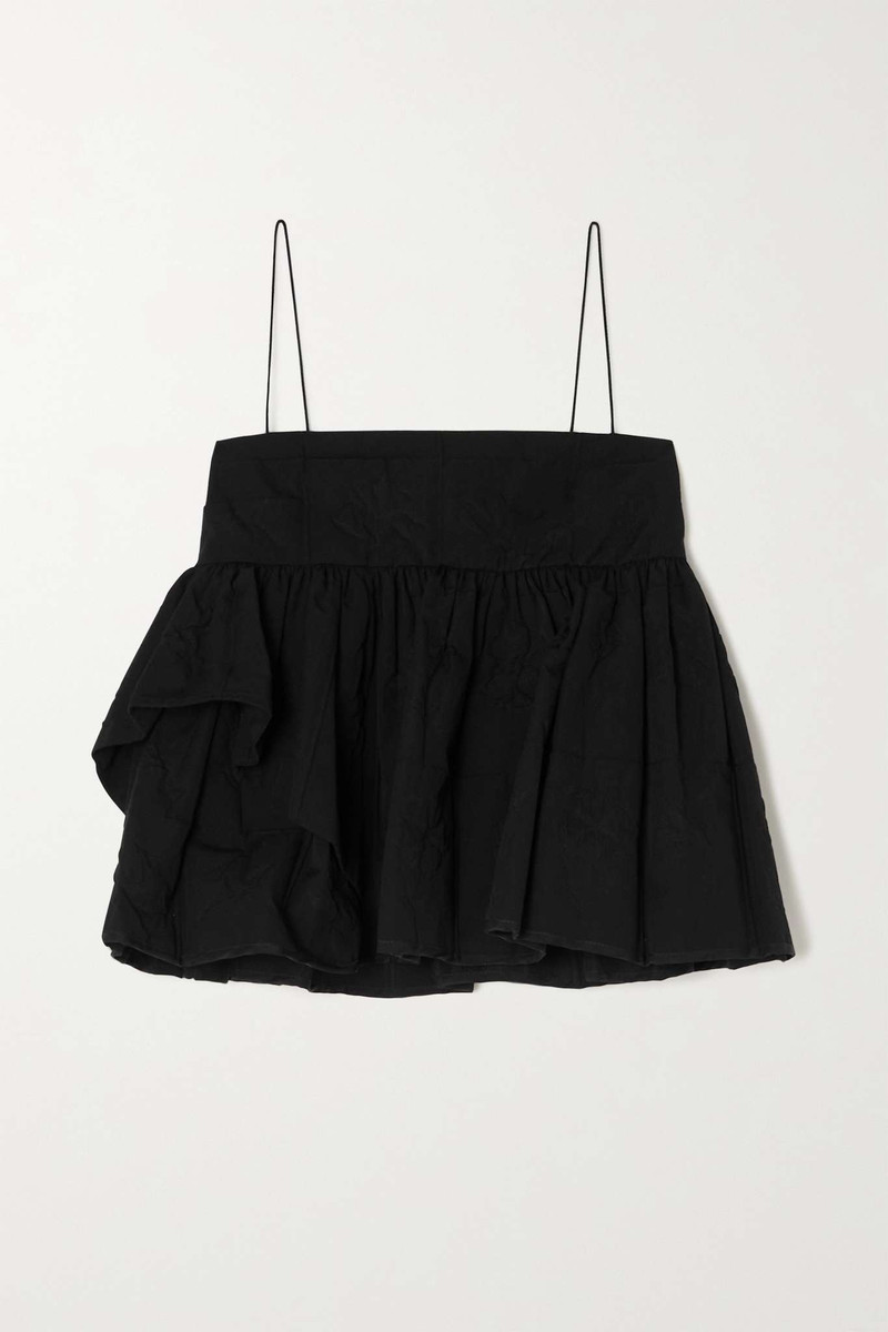 Debra ruffled cotton-blend cloqué peplum camisole 1