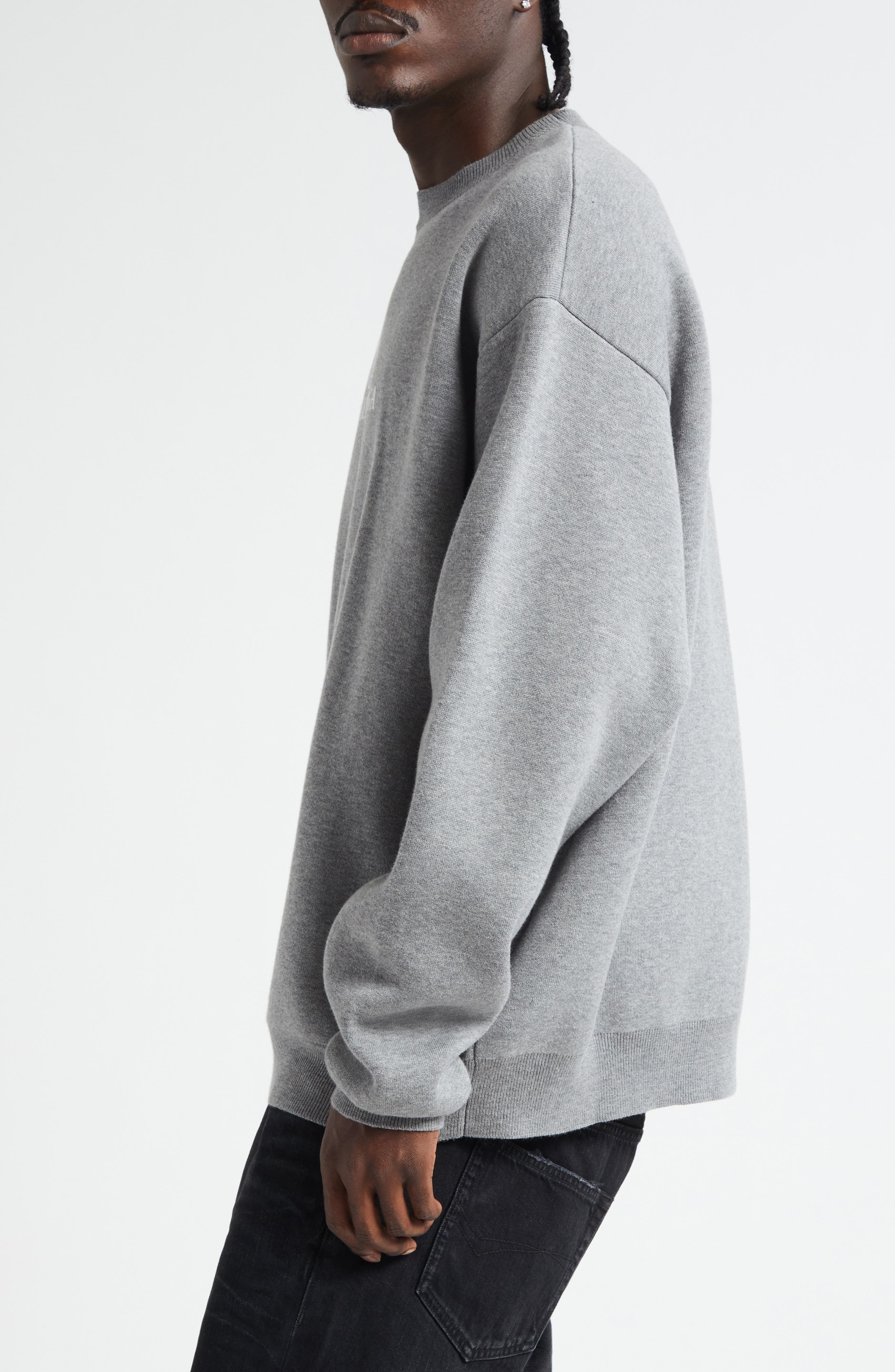 Balenciaga BB Logo Jacquard Crewneck Sweater in Heather Grey/White at Nordstrom - 4