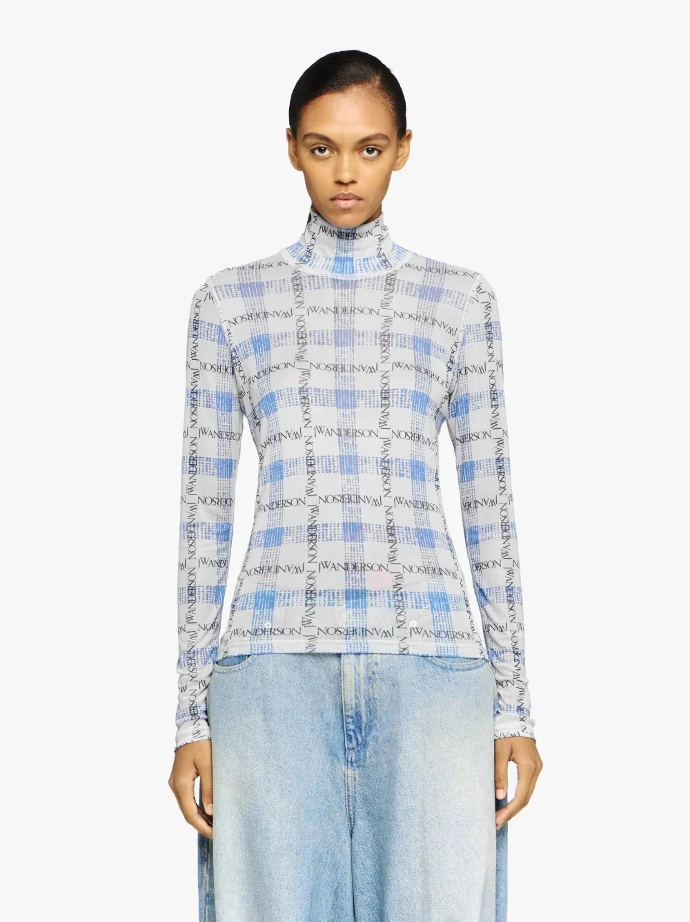 LOGO GRID CHECK PRINT - SHEER LONG SLEEVE TOP - 2