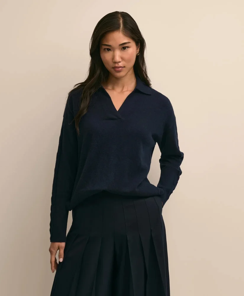 Wool Cashmere Cable Johnny Collar Sweater - 1