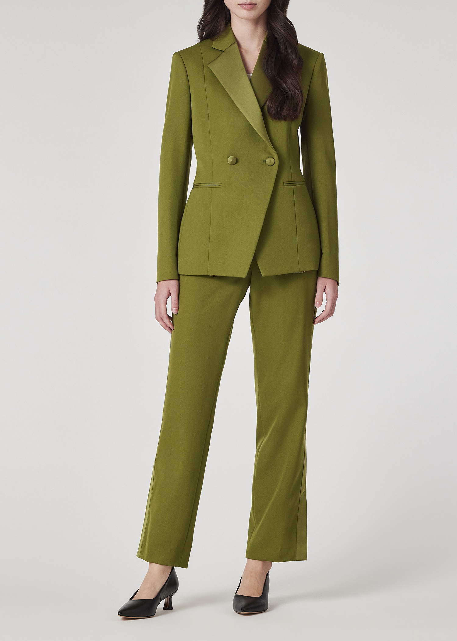 Women's Olive Green Wool Gabardine Double-Breasted Blazer - 7